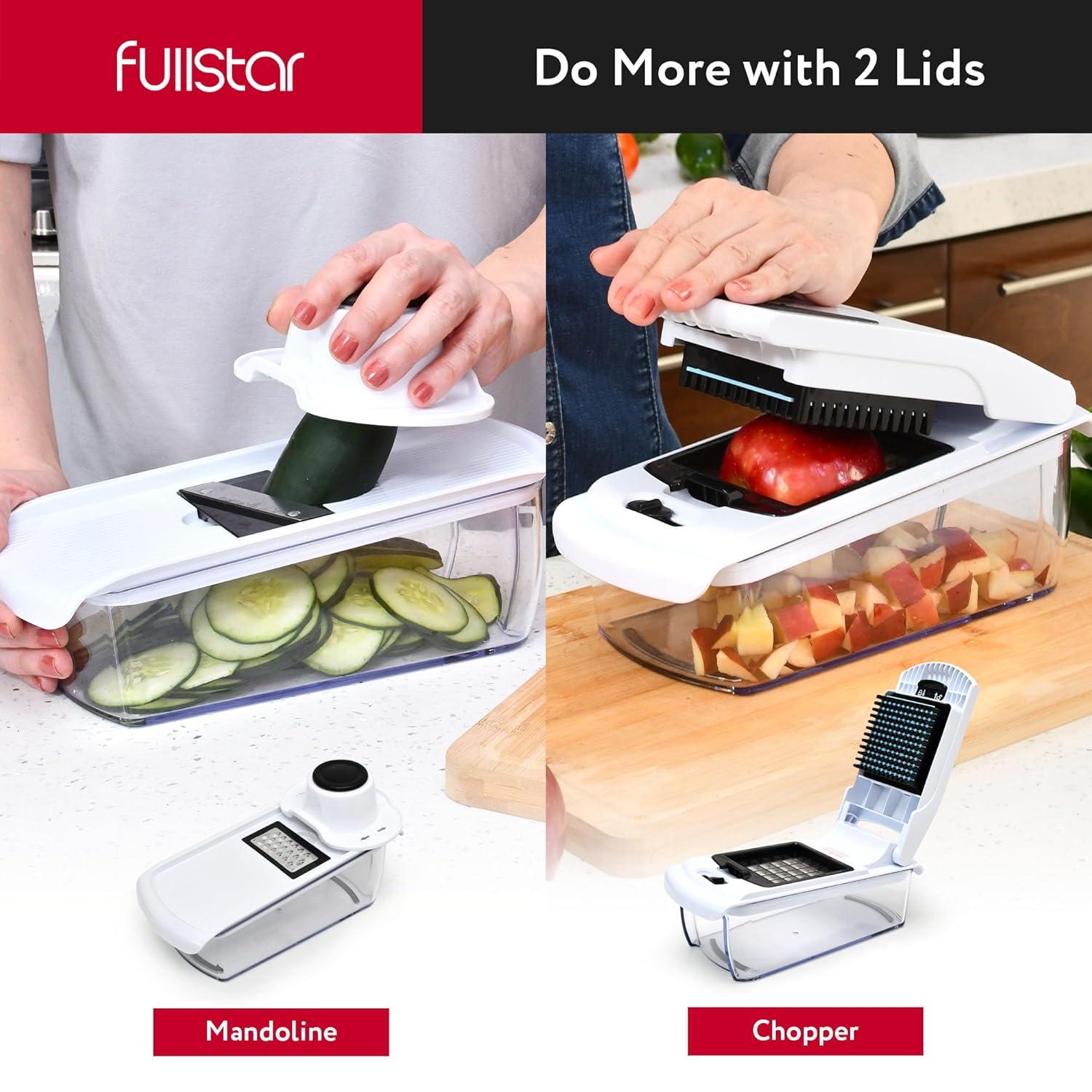 Fullstar Vegetable Chopper & Mandoline Slicer for Kitchen - Food Chopper with Container, Cheese Grater, Home Essentials & Kitchen Gadgets (All in 1, White)