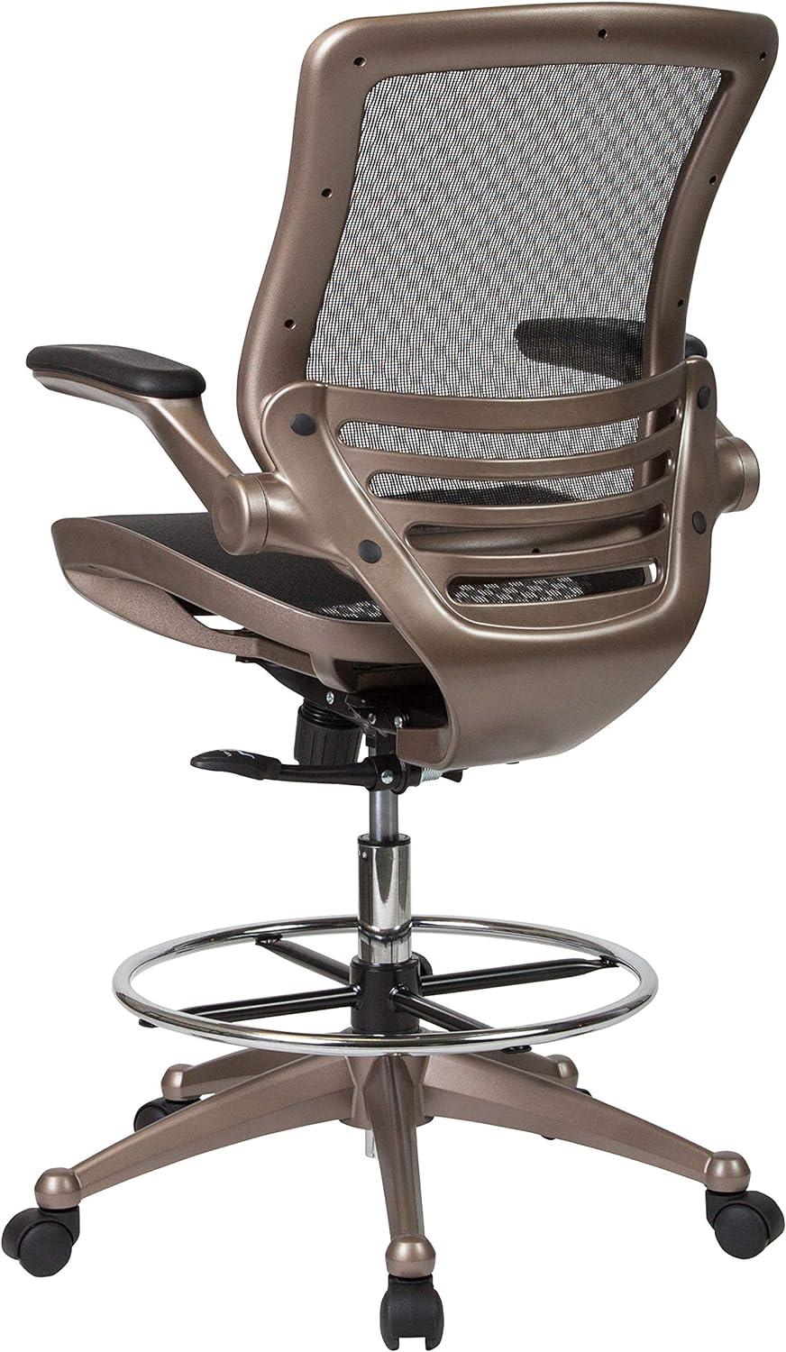 Flash Furniture Mid-Back Transparent Mesh Drafting Chair with Flip-Up Arms