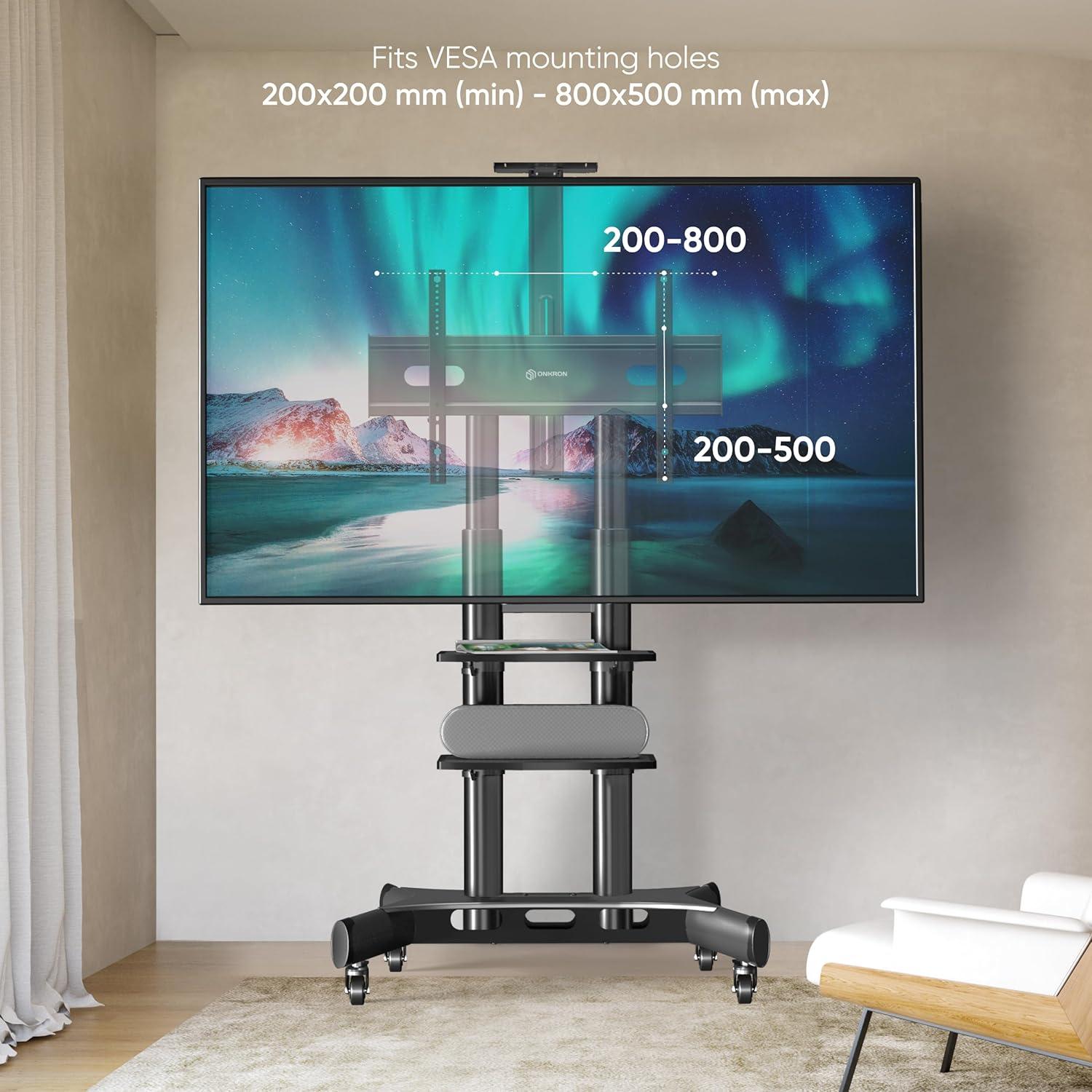 ONKRON Portable TV Stand With Wheels - Adjustable TV Stand for 32-65 Inch for TVs up to 110 lbs