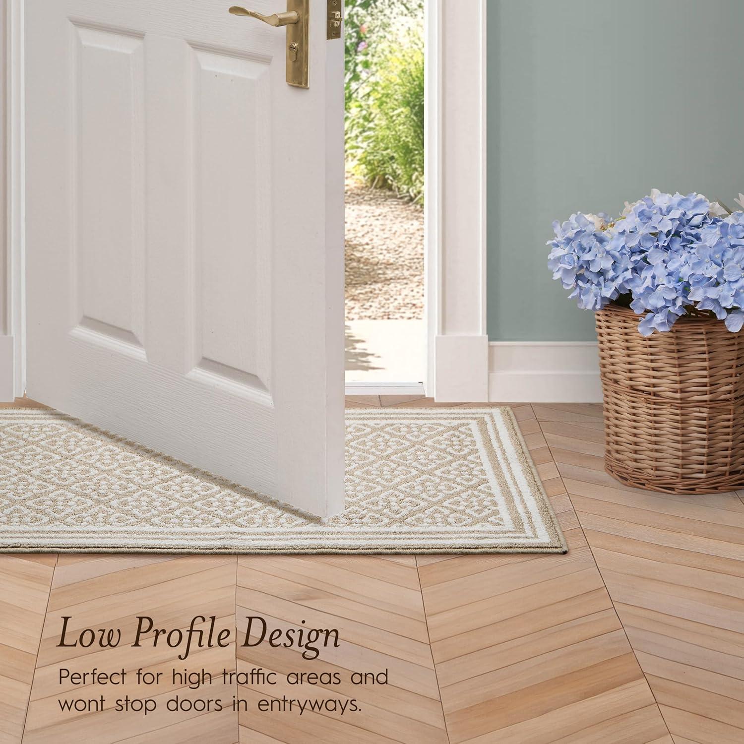 Isla Machine Woven Synthetic Geometric Area Rug In Beige/White