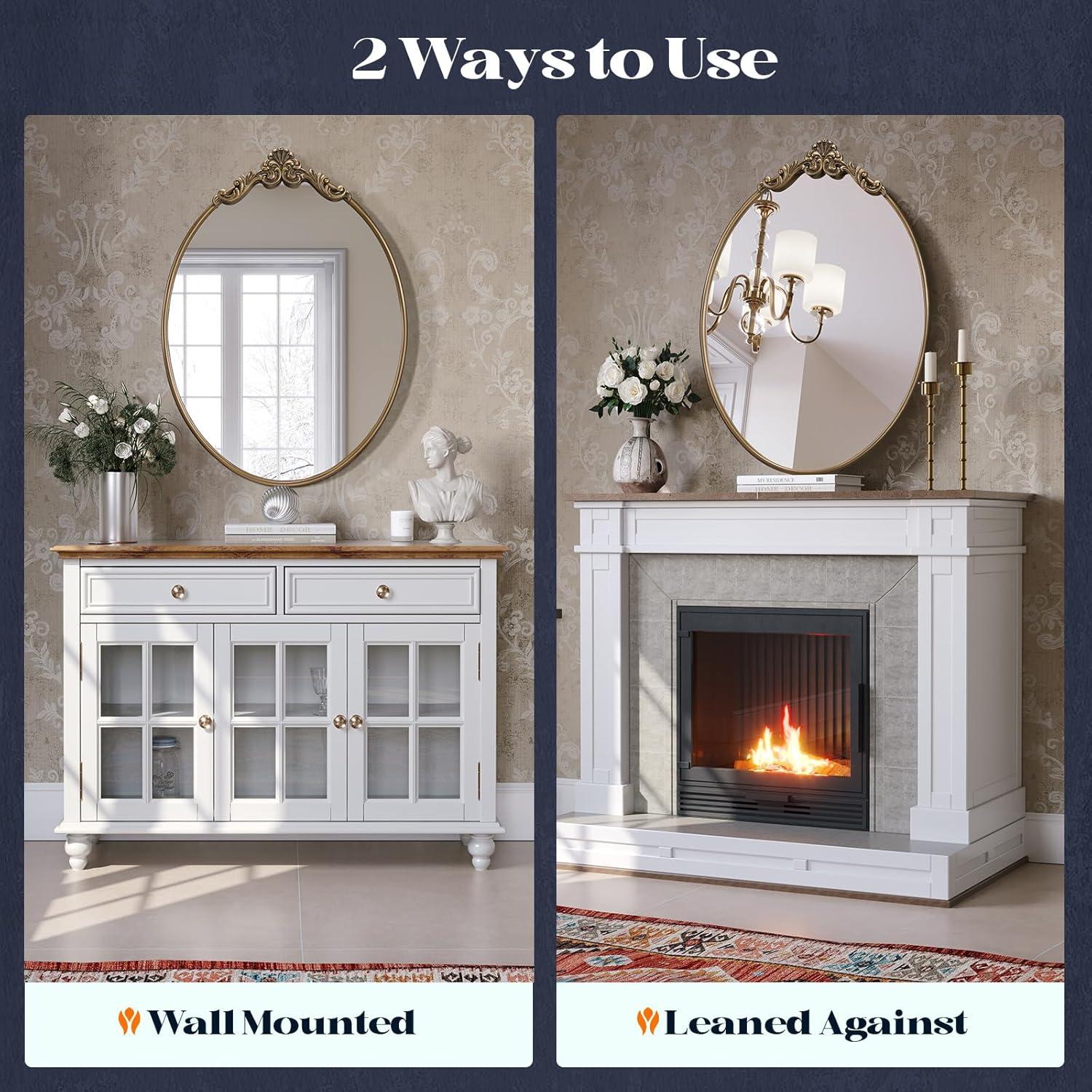 Kate & Laurel All Things Decor 24"x36" Arendahl Traditional Vertical Oval Wall Mirror Antique Gold: Ornate, No Assembly Required