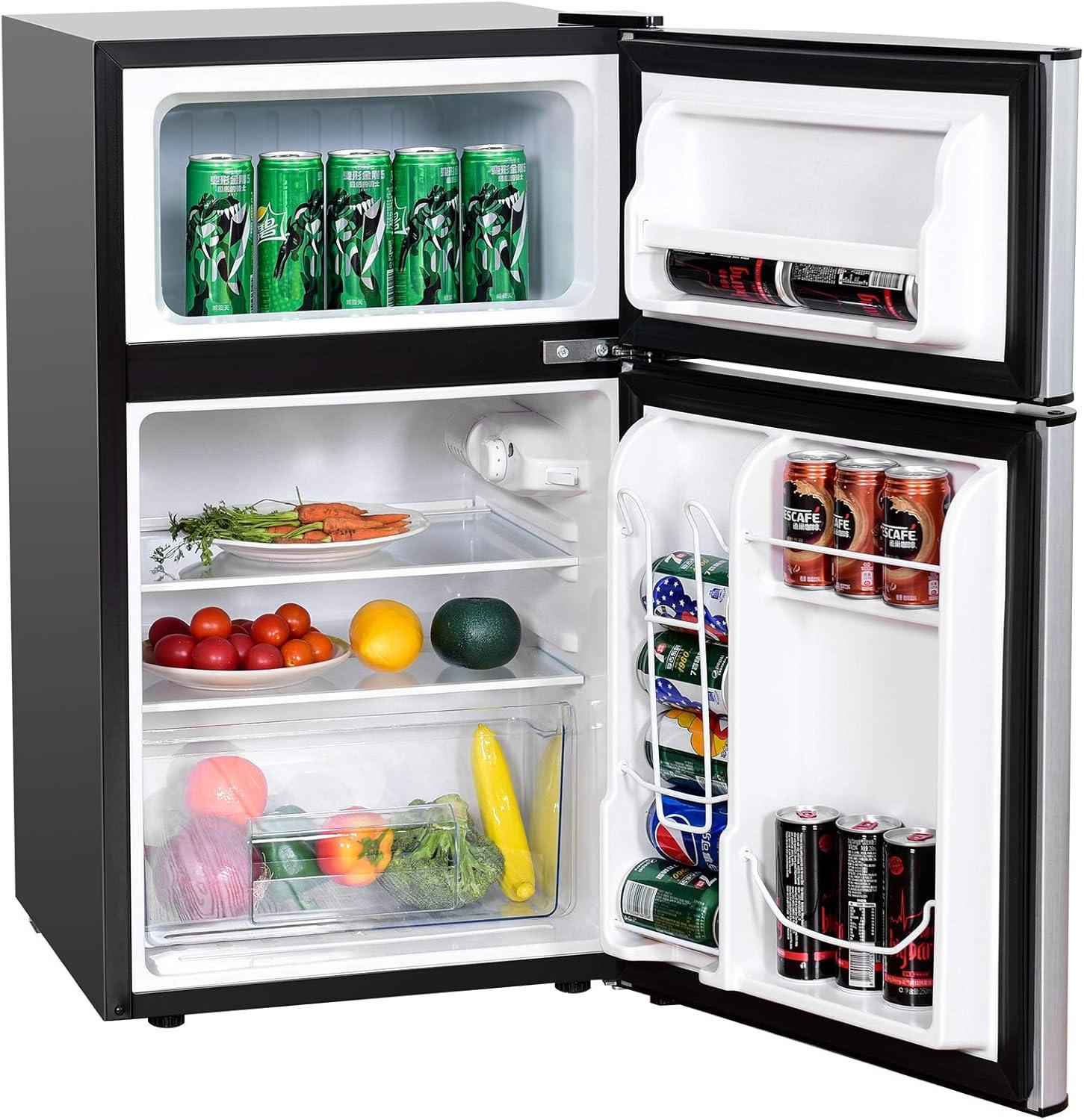 Costway Costway 3.2 Cubic Feet Portable Freestanding Mini Fridge with Freezer
