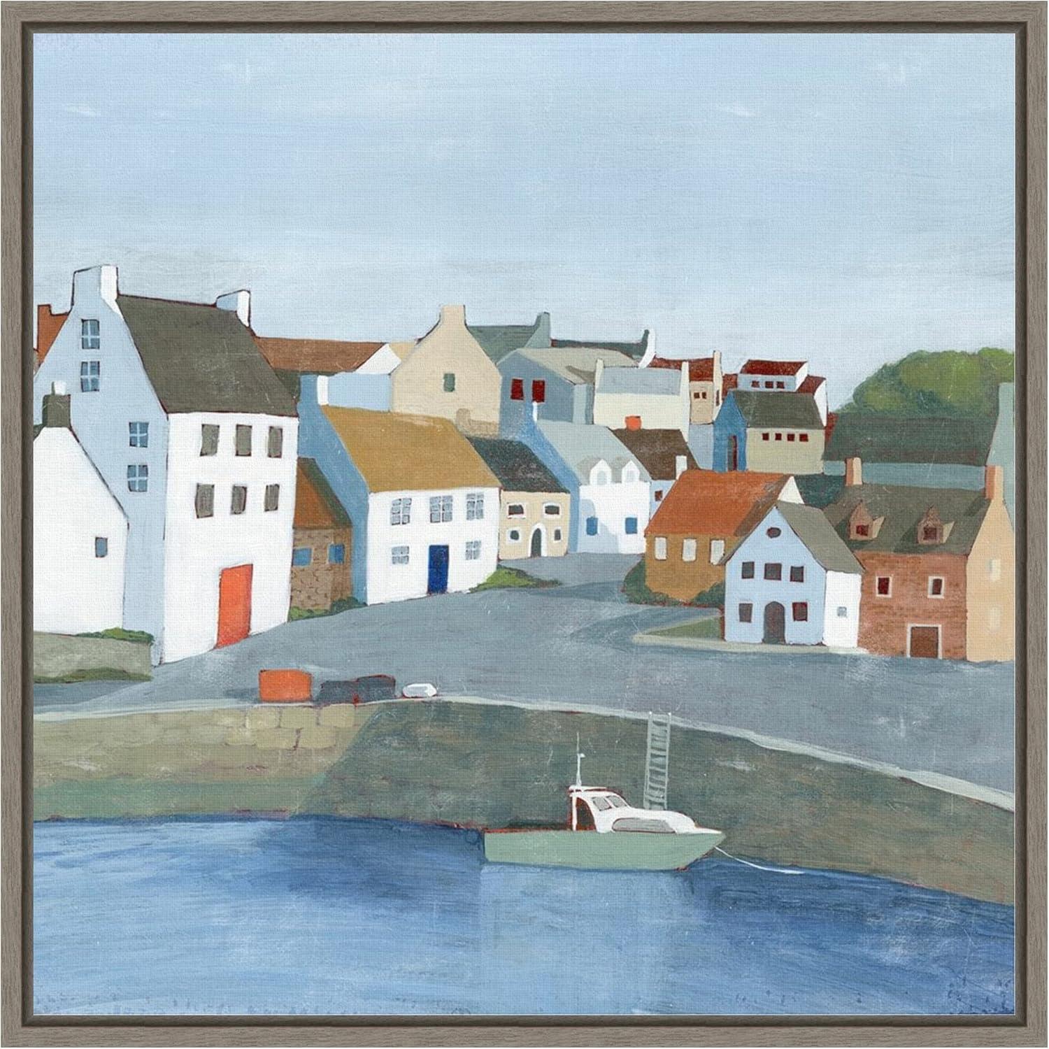 Amanti Art Old Coast Town and Boat II by Grace Popp Canvas Wall Art Print Framed 16 x 16-in.