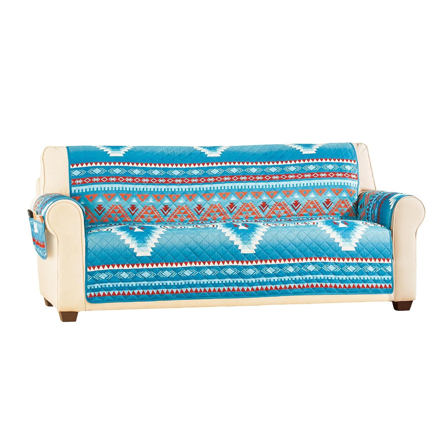 Collections Etc Quilted Turquoise Southwest Aztec Furniture Cover Sofa