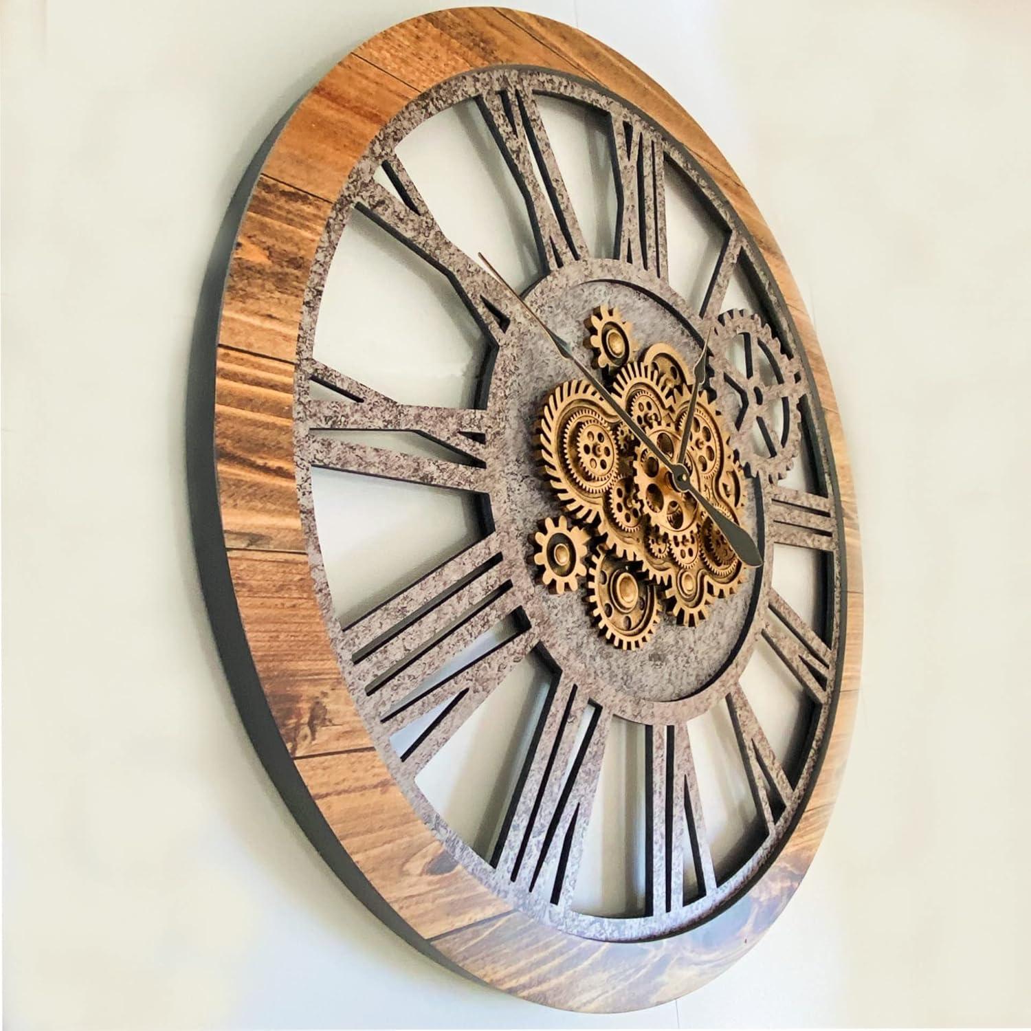 The Gears Clock Wall Clock 36" Round Oversized for Living Room decor with Real Moving Gears America Collection
