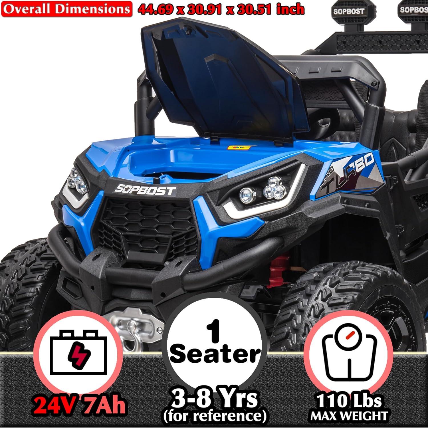 COCLUB Kids Cars to Drive 24V 7Ah Ride on Toys for Big Kids with Remote Control, 3 Speed, Bluetooth, Music, 4 Wheels Spring Suspension UTV, Electric Car for Kids Ages 4-8, Blue