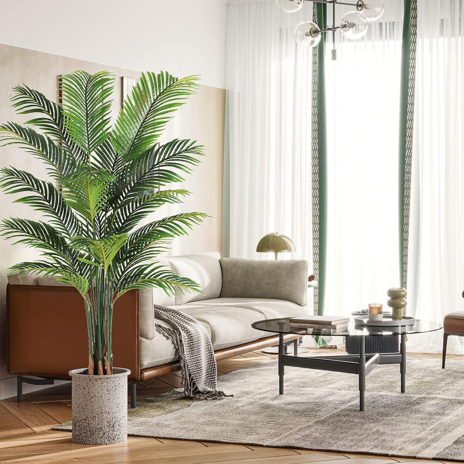 VIAGDO Artificial Fake Palm Tree 6ft Tall with 16 Detachable Trunks Faux Tropical Palm Silk Plant Feaux Dypsis Lutescens Plants in Pot for Home Office Living Room Floor Decor Indoor
