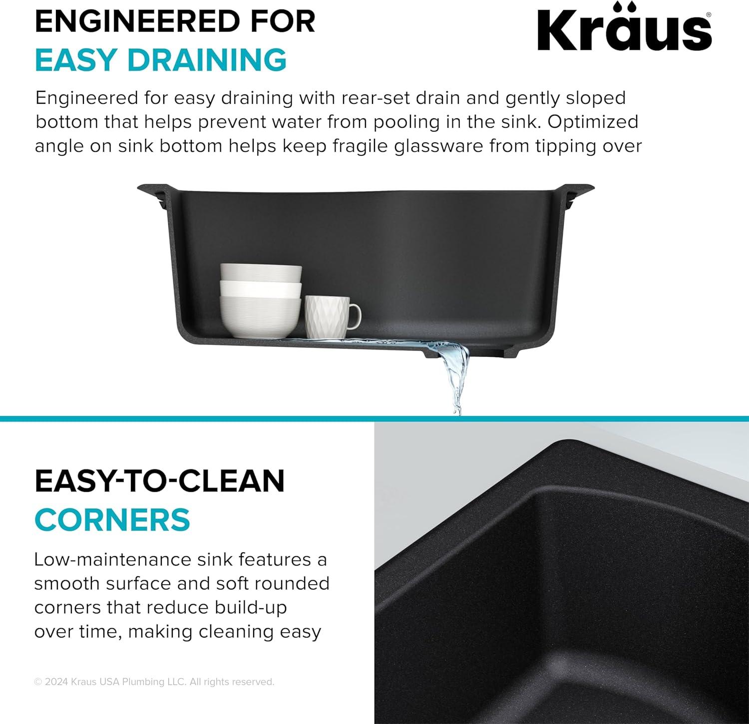 KRAUS Quarza™ 25" L Dual Mount Single Bowl Granite Kitchen Sink