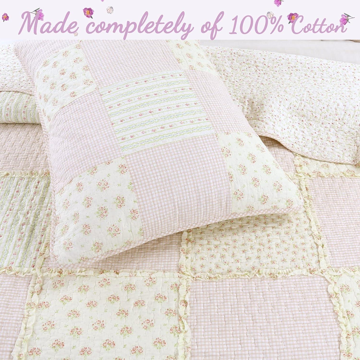 Cozy Line Home Fashions 100% Cotton Real Patchwork Reversible Shabby Chic Girly Floral Pink Peachy Quilt Bedding Set, Coverlet Bedspread (Old-Fashioned Sweetness, Twin - 2 Piece)