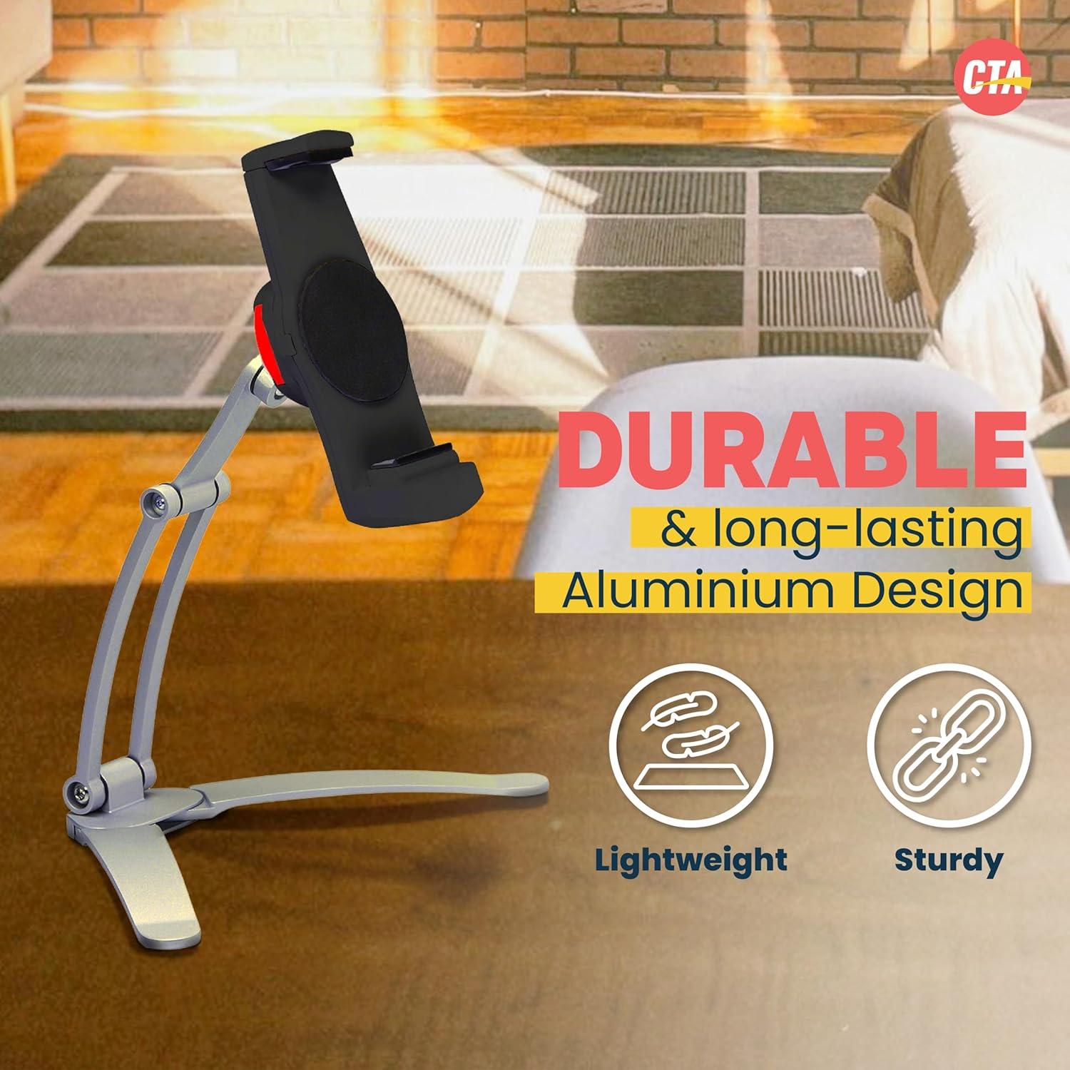 3-in-1 Mount Stand – CTA Multi-Flex Tablet Base and Support Installs on Walls or Folds for iPad 10th Gen 10.9" - 7/8/9 Gen 10.2” - Air 4 - Pro 11” - Galaxy Tab S3 - Silver (PAD-KMSB)