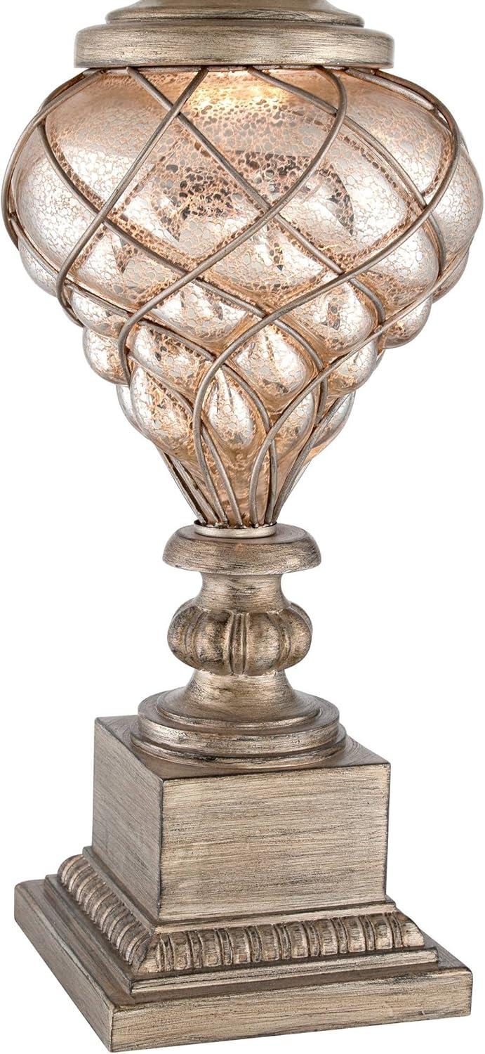 Barnes and Ivy Traditional Table Lamp with LED Nightlight Dimmer 33 3/4" Tall Mercury Glass Off-White Shade for Bedroom Nightstand