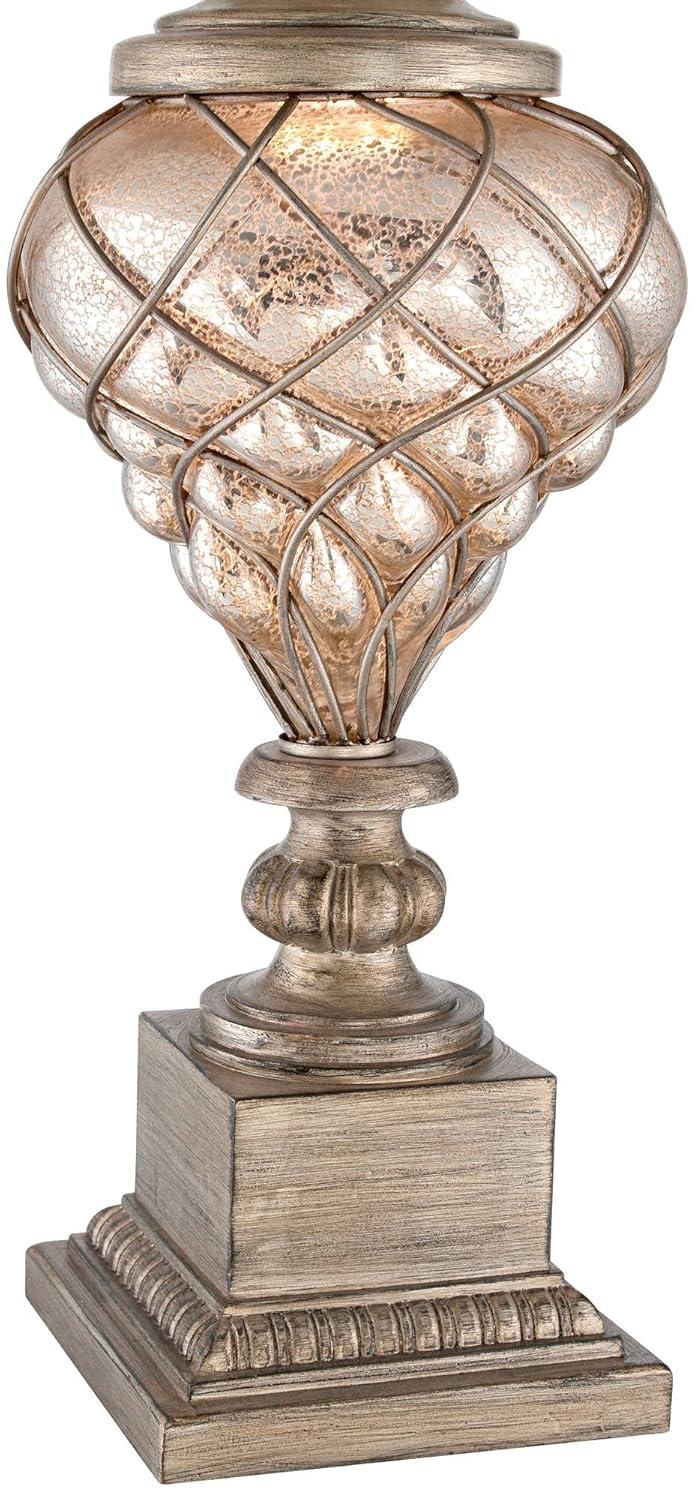 Barnes and Ivy Traditional Table Lamp with LED Nightlight Dimmer 33 3/4" Tall Mercury Glass Off-White Shade for Bedroom Nightstand