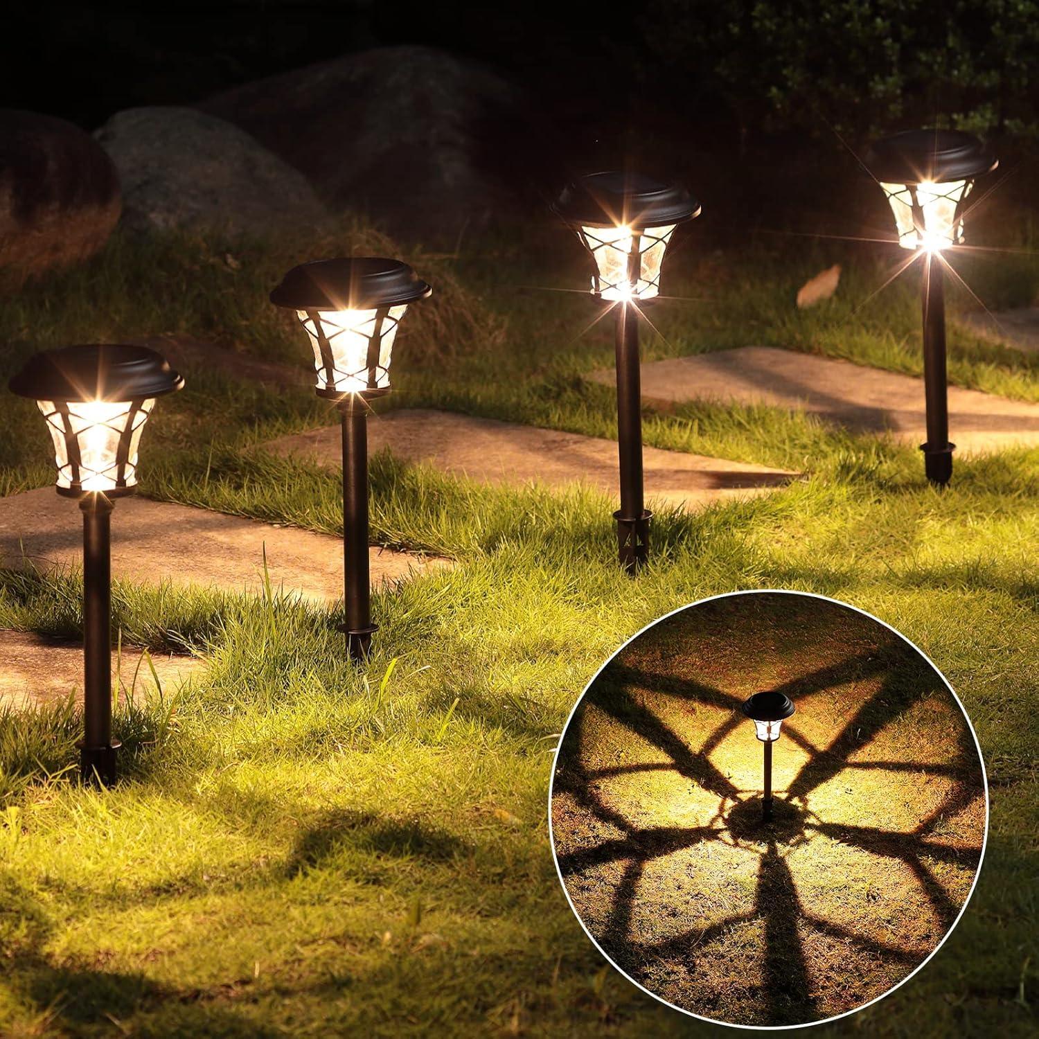 Maggift 8-Pack Black Stainless Steel Solar Pathway Lights