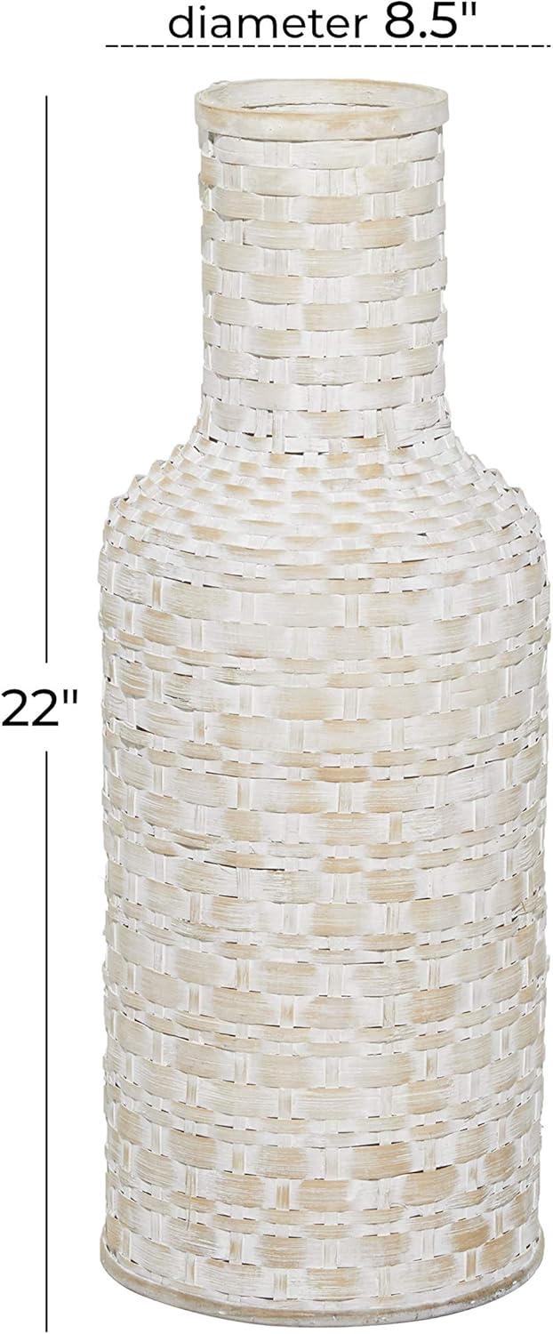 Studio 350 Intricately Woven Tall Bamboo Wood Floor Vase - White or Brown Brown - 9"W, 39"H