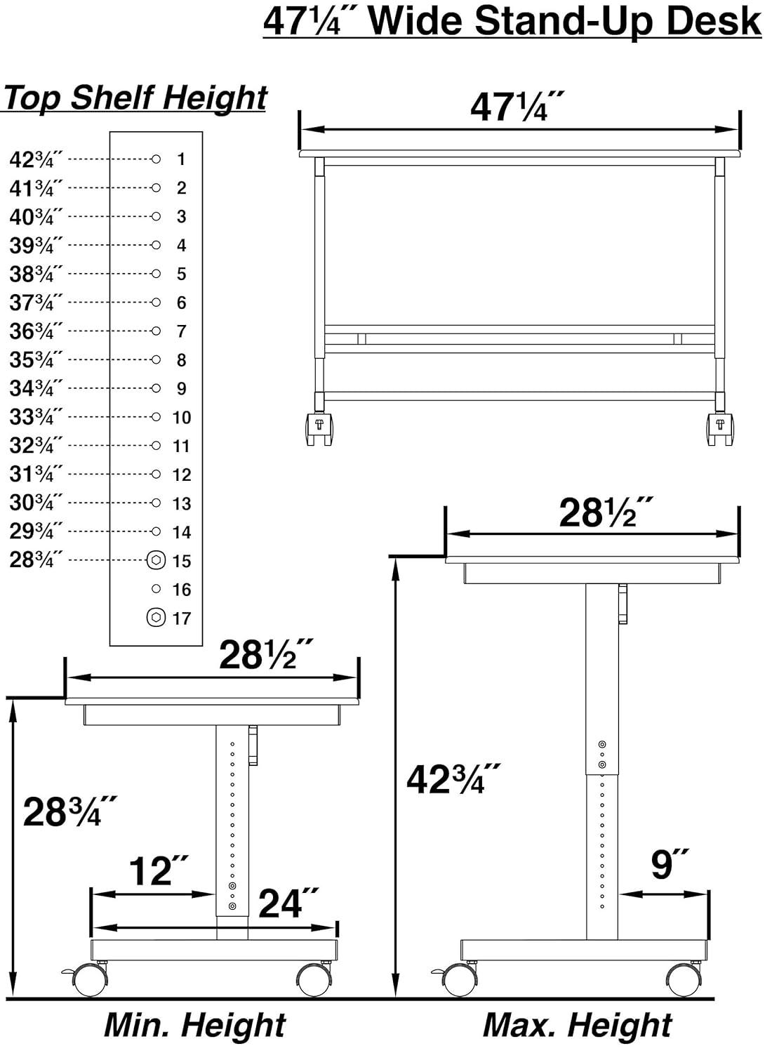 Stand Up Desk Store Rolling Adjustable Height Mobile Standing Desk with Monitor Mount (Silver Frame/Matte Black Top, 48" Wide)