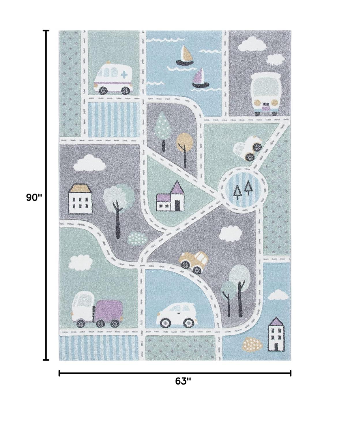 Carousel Kids  CRK193 Loomed Indoor Area Rug - Grey/Light Blue - 5'3"x7'6" - Safavieh