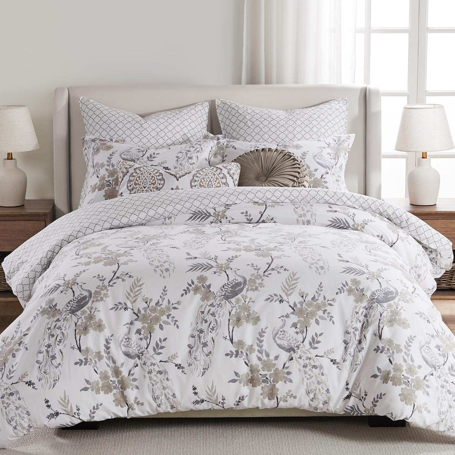 Full/Queen Grey and Taupe Cotton Bedspread Cover Set