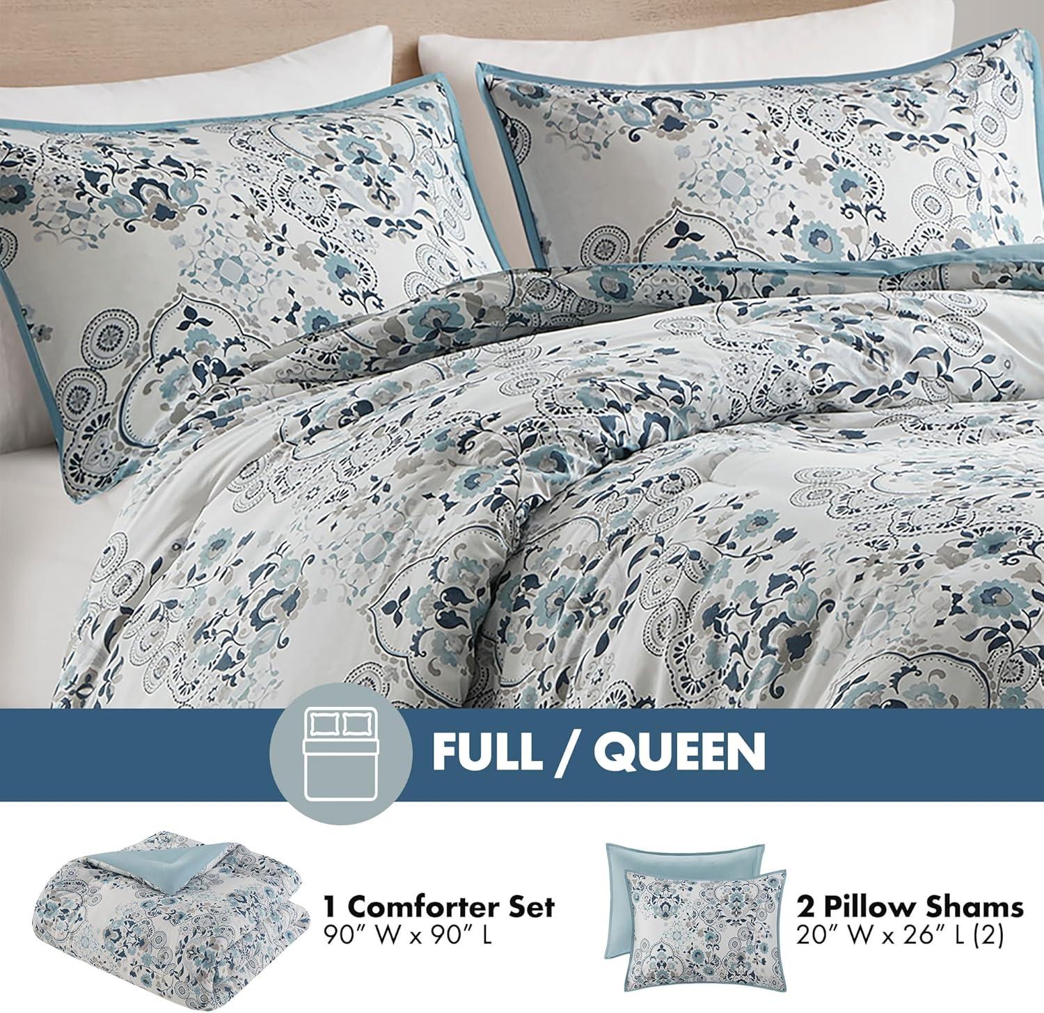 Brielle 3 Piece Floral Printed Cotton Comforter Set