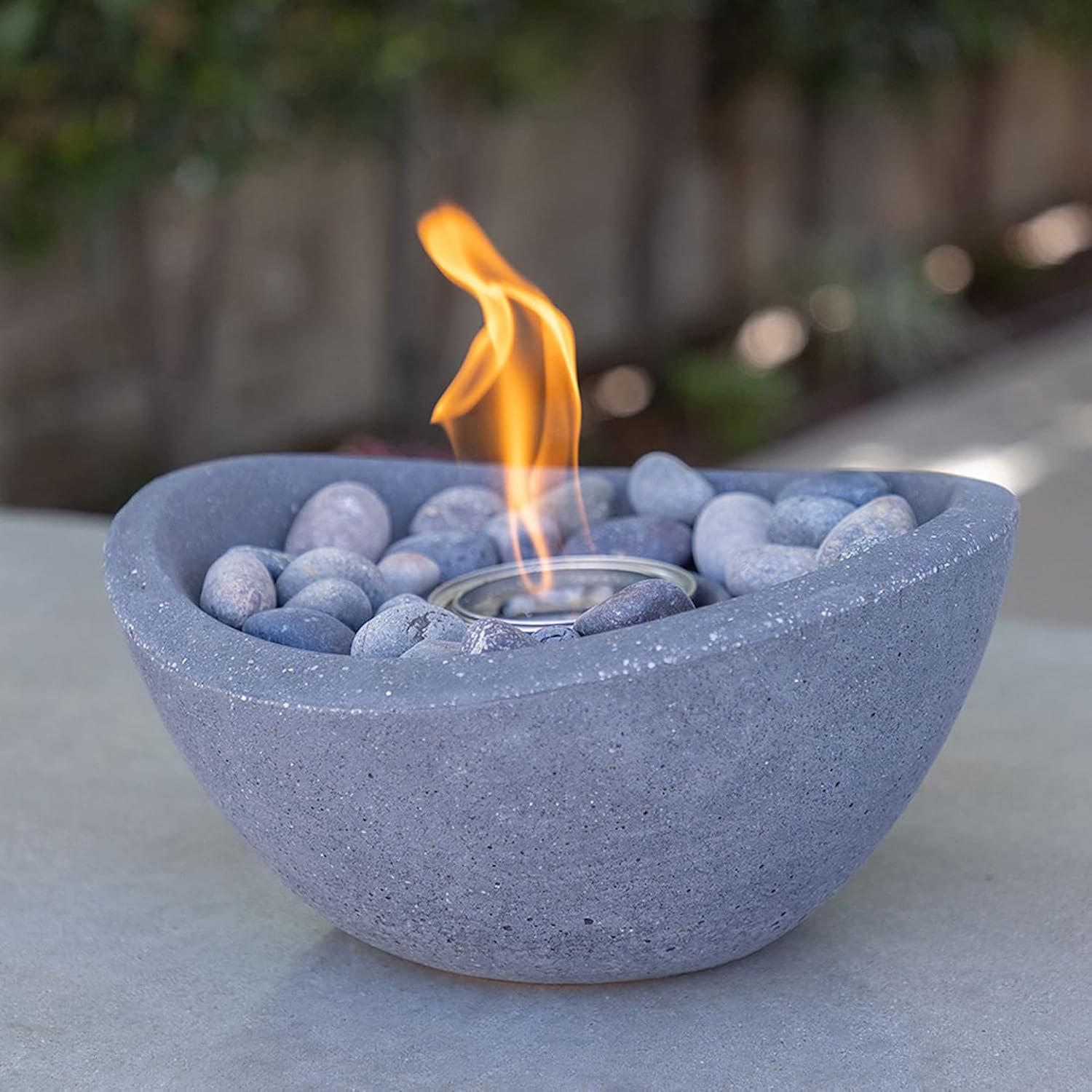 White Concrete Tabletop Gel Fire Pit with StoneCast Finish