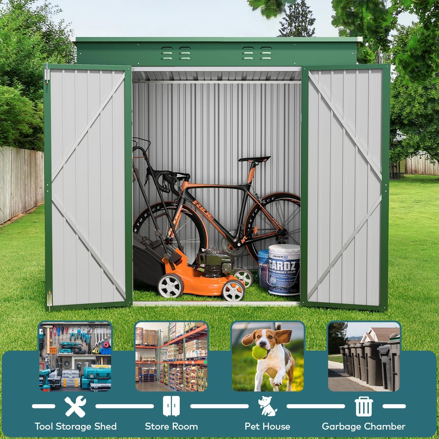 Outdoor Storage Shed, Lofka 6'x 4' Metal Garden Shed with Lockable Door,for Backyard Patio,Green