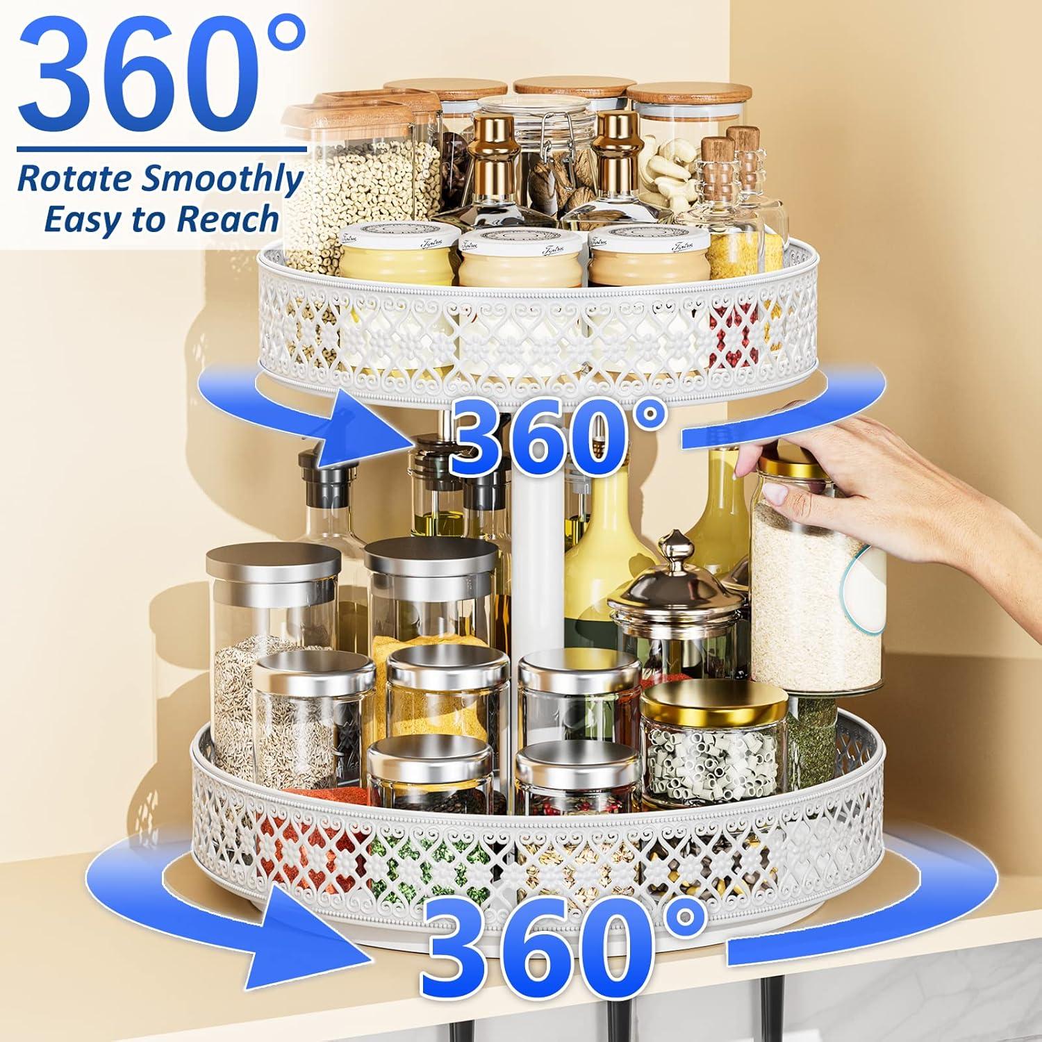 White Adjustable Metal 2-Tier Rotating Lazy Susan Organizer