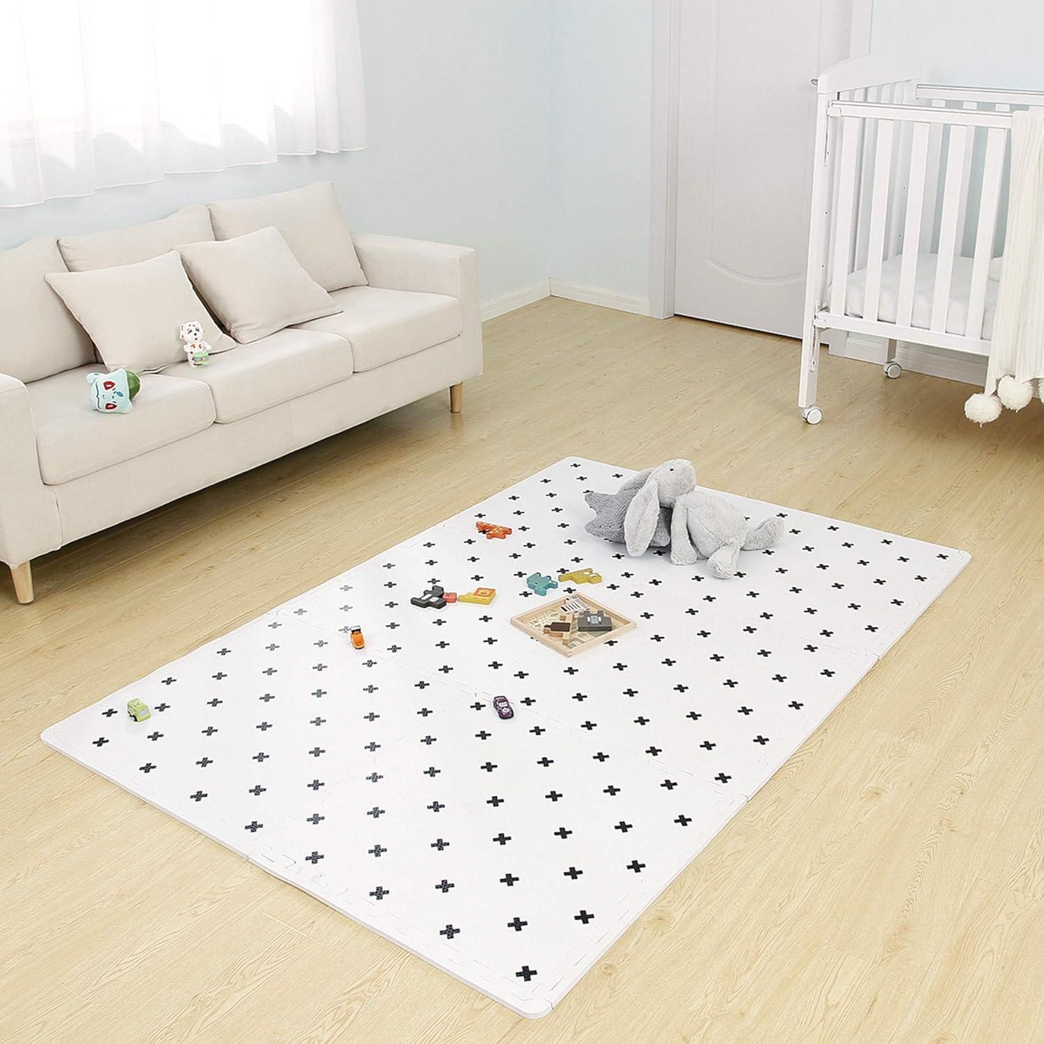 Extra Large White and Black Cross Foam Play Mat