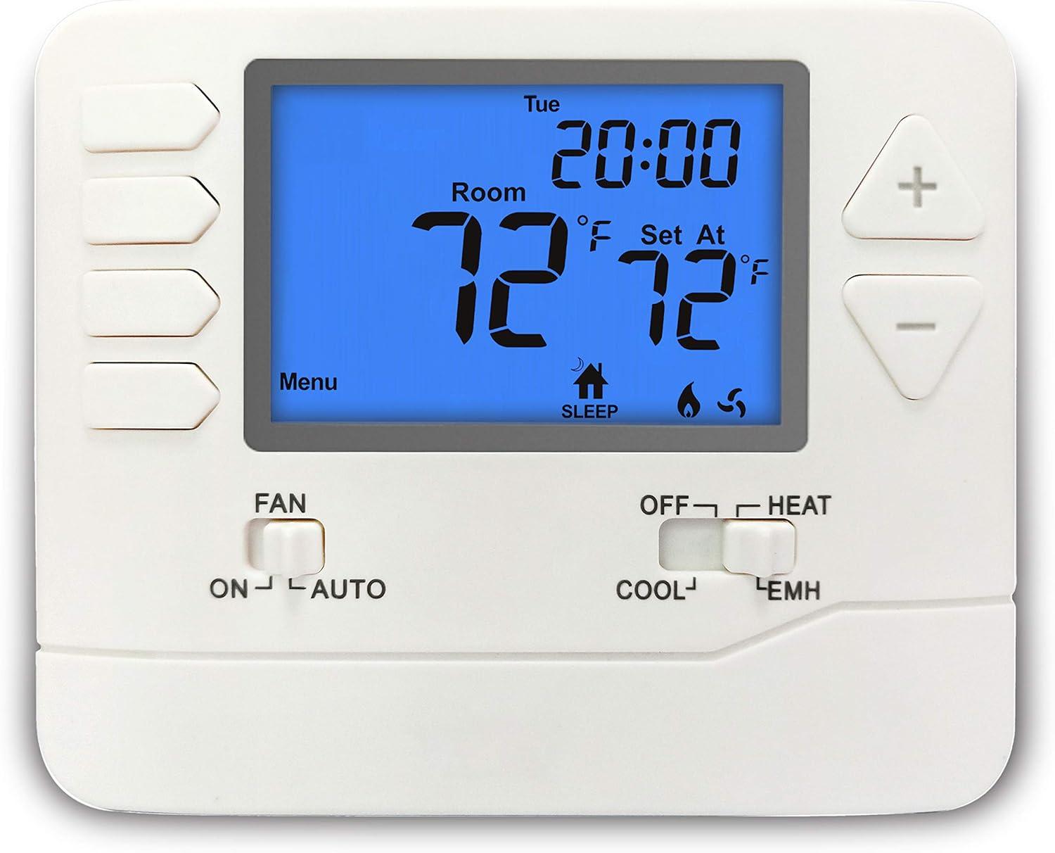 White Digital Heat Pump Thermostat with Large LCD Display