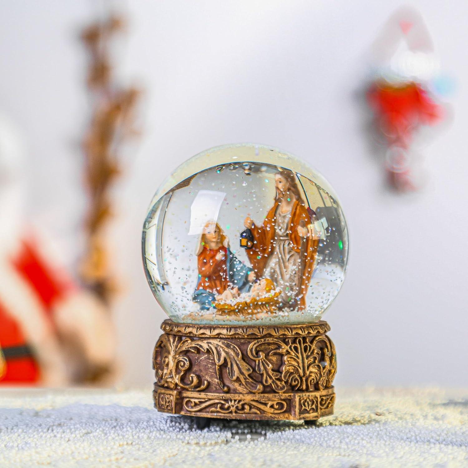 Snow Globes Glitter Water Globe Musical Snow Globe Decoration Plays Silent Night, 100 mm, Nativity