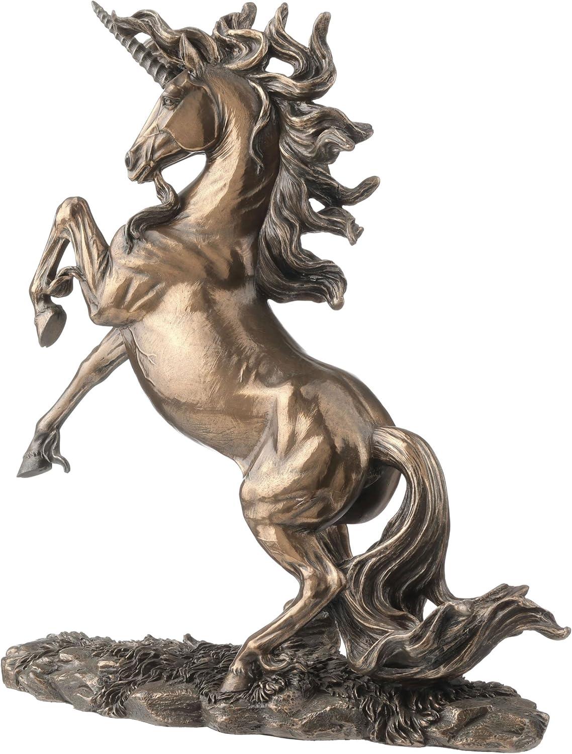 12.25 Inch Rearing Unicorn on 2 Feet Bronze Color Statue / Figurine