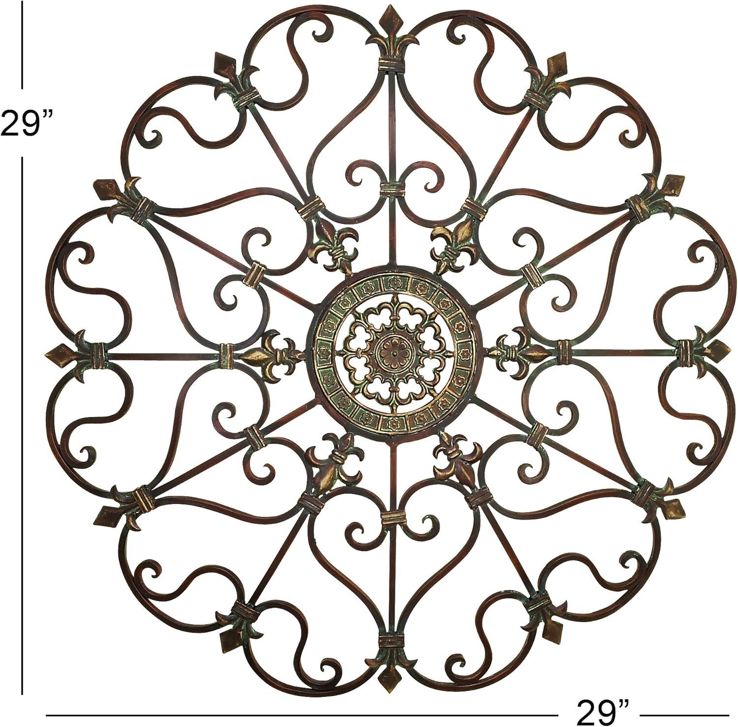 DecMode Brown Metal Scroll Wall Decor