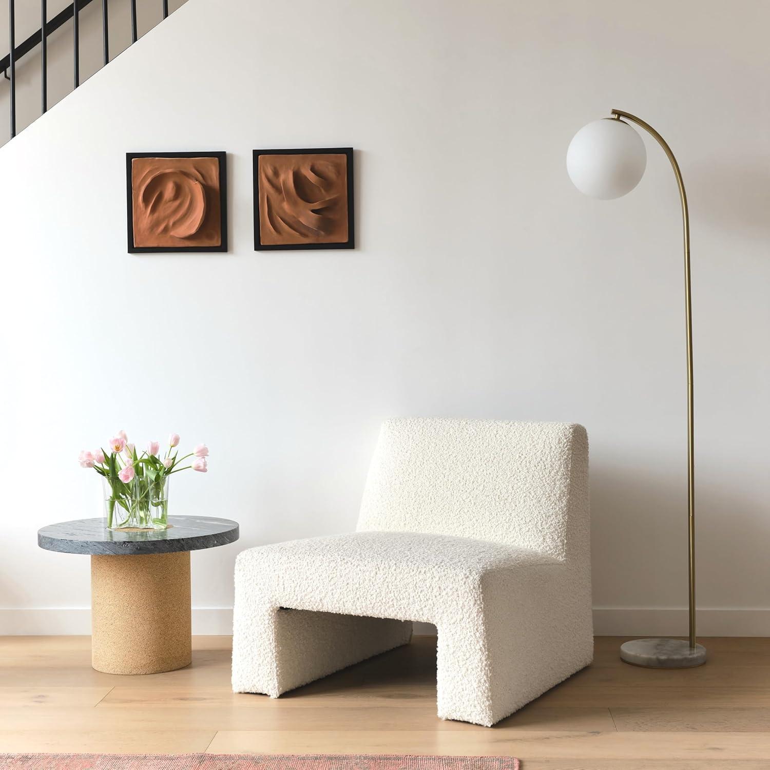 Brightech Luna Drop 75 in. Modern LED Arched Standing Floor Lamp with Frosted Glass Globe Shade