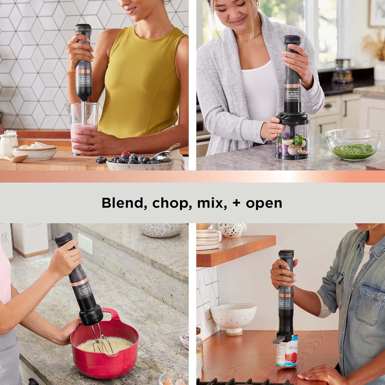 BLACK+DECKER Kitchen Wand Cordless Immersion Blender, 4 in 1 Multi Tool Set, Hand Blender with Charging Dock, Grey (BCKM1014K01)