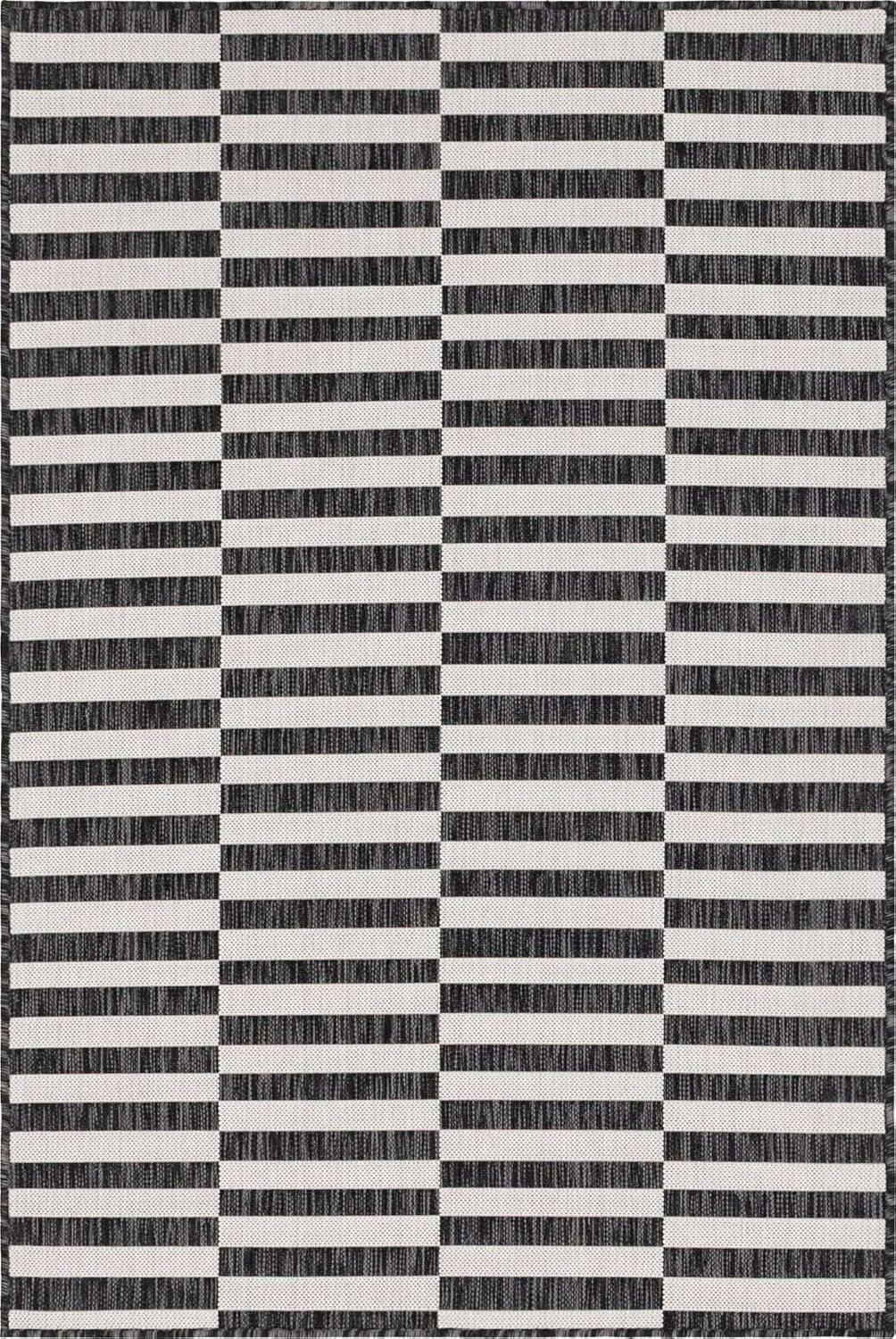 Unique Loom Outdoor Striped Collection Area Rug - Striped (5' 1" x 8' Rectangle Charcoal/Ivory)