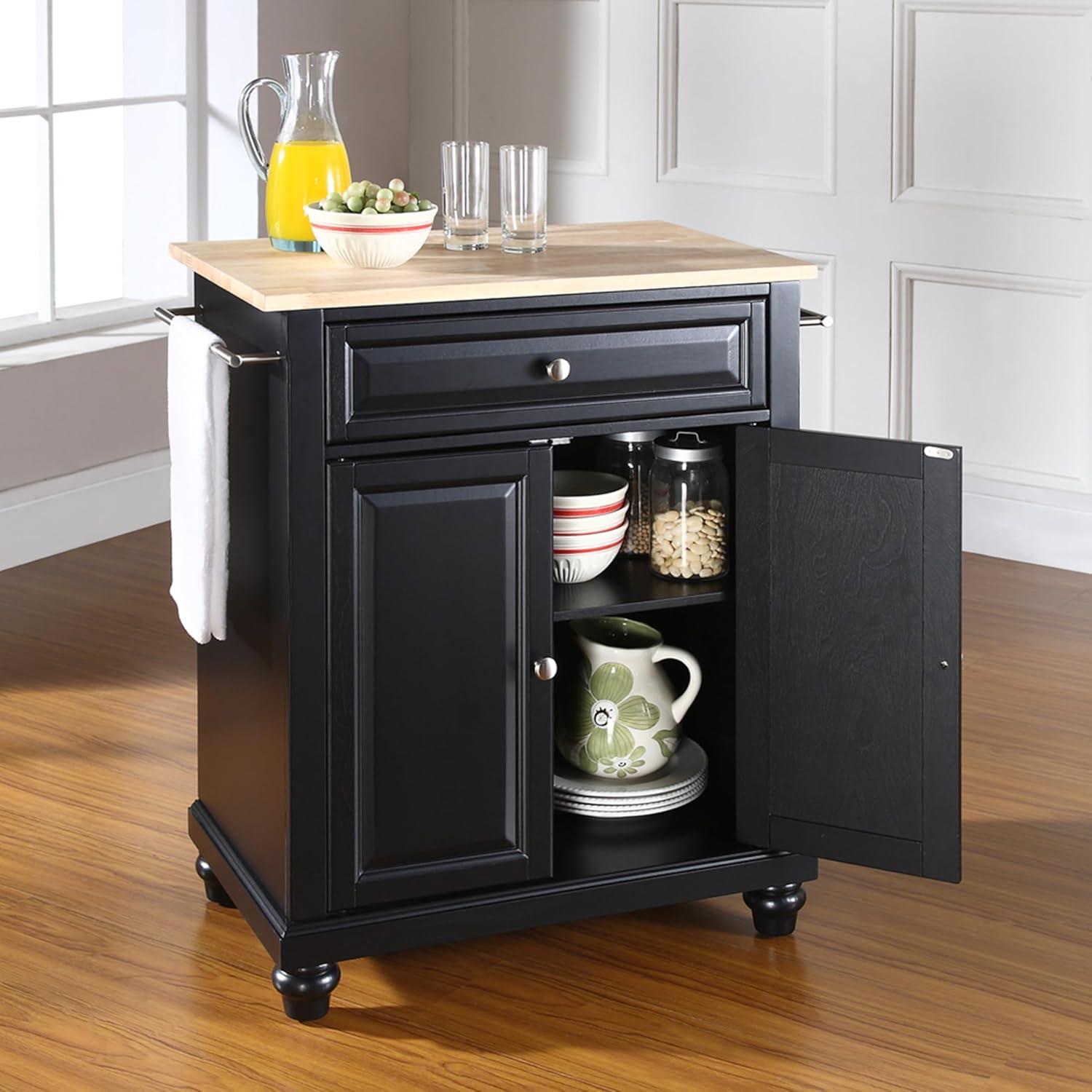 Crosley Brands Cambridge Wood Top Portable Kitchen Island/Cart Black/Natural
