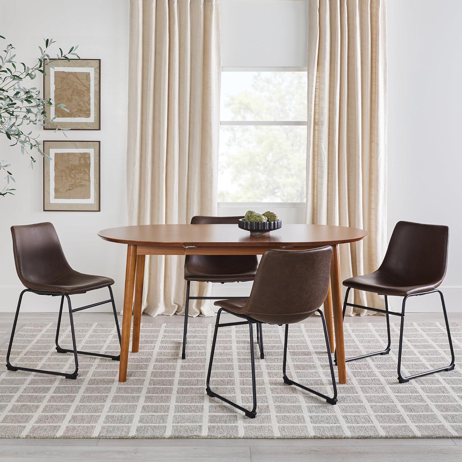 Caramel Mid-Century Modern Extendable Round Wood Dining Table