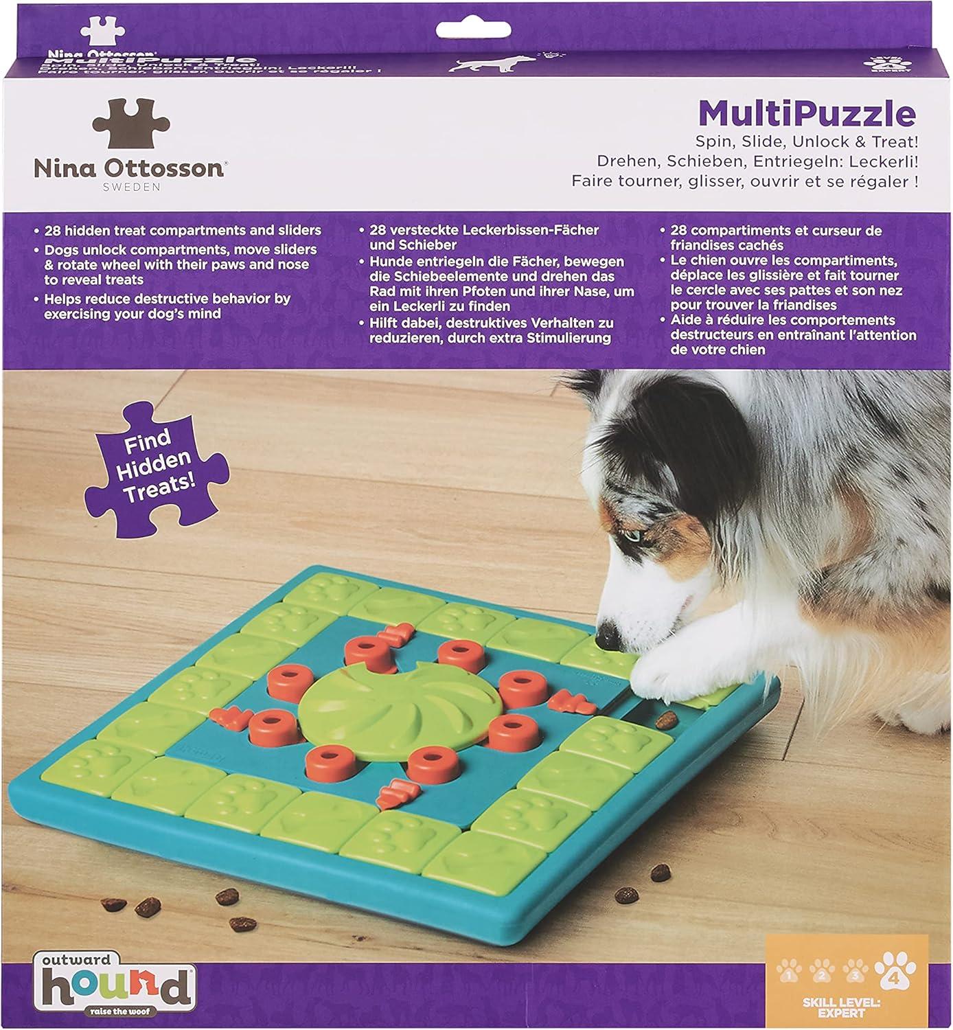 Nina Ottosson by Outward Hound Dog Brick Interactive Treat Puzzle Dog Toy, Blue, One-Size