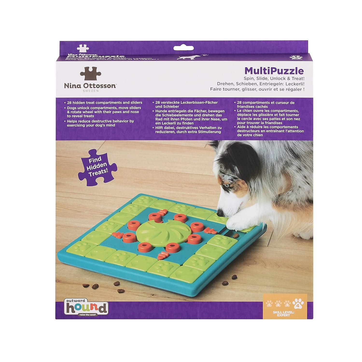 Nina Ottosson by Outward Hound Dog Brick Interactive Treat Puzzle Dog Toy, Blue, One-Size