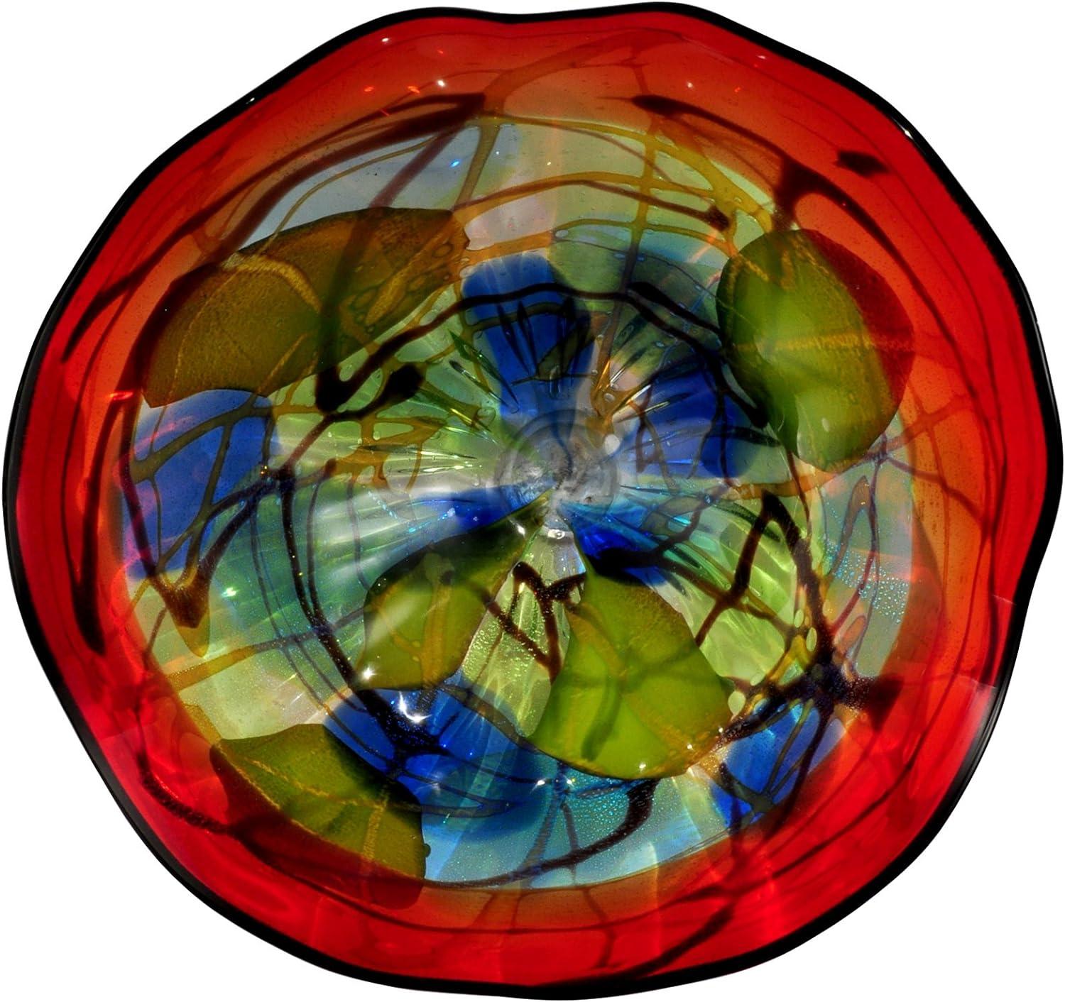 Hankley Swirled Art Glass 12" Wall Decor Plate in Vivid Reds and Blues