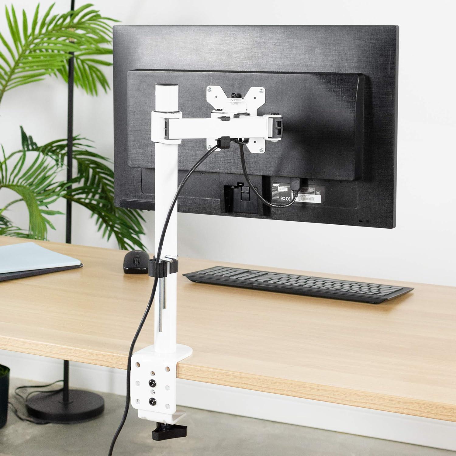 VIVO White Single Adjustable LCD Monitor Desk Mount Stand for 1 Screen up to 38"