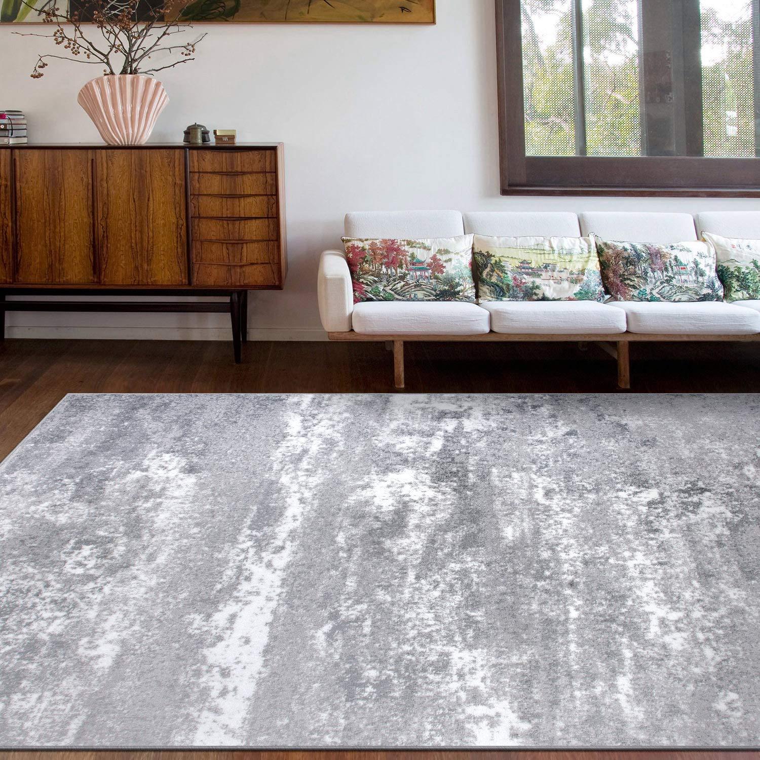 World Rug Gallery Distressed Abstract Watercolor Gray 5' x 7' Area Rug