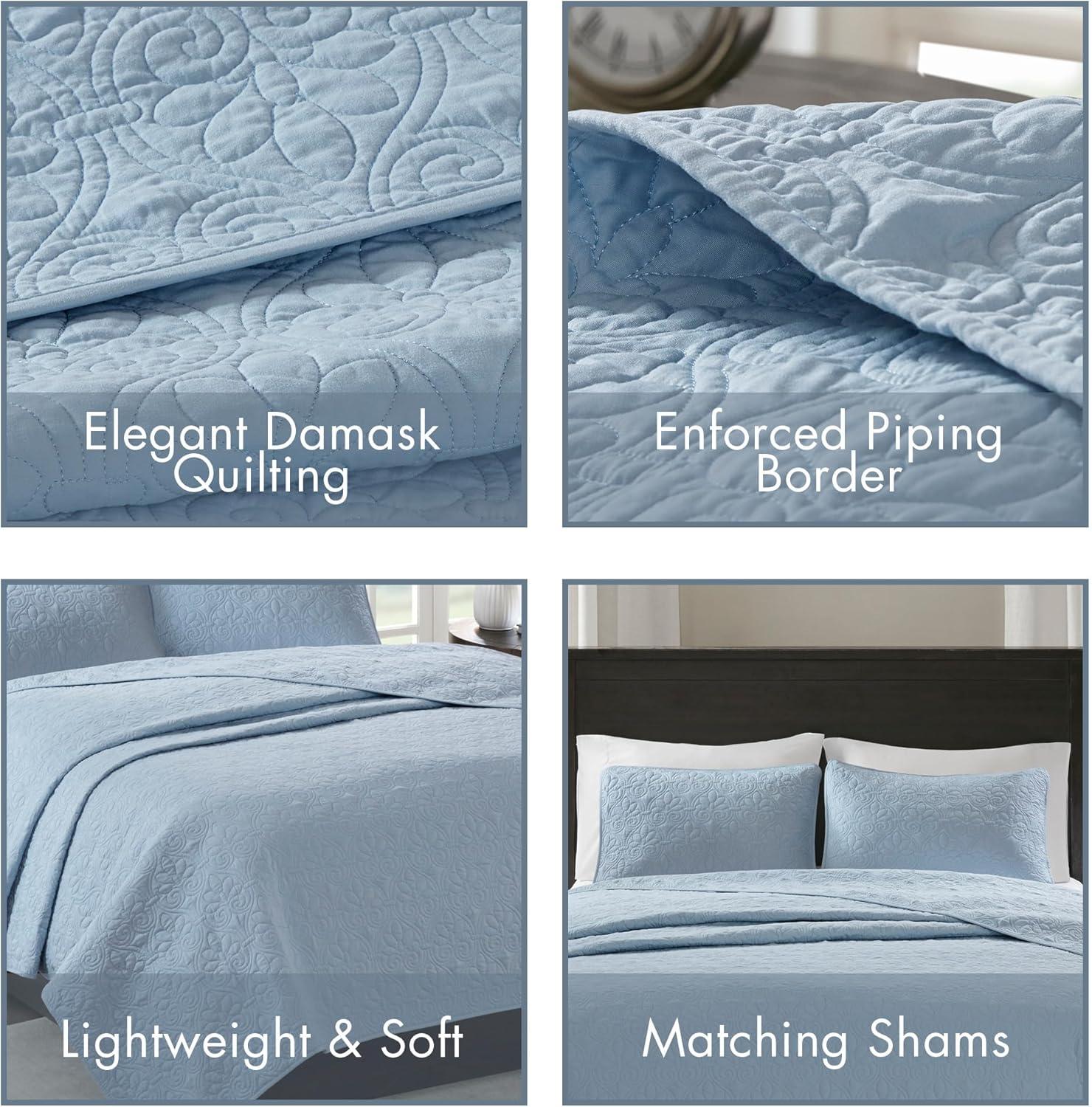 Madison Park 2pc Twin/Twin Extra Long Vancouver Reversible Coverlet Set Blue: Quilt Bedding Sets, Polyester Fill
