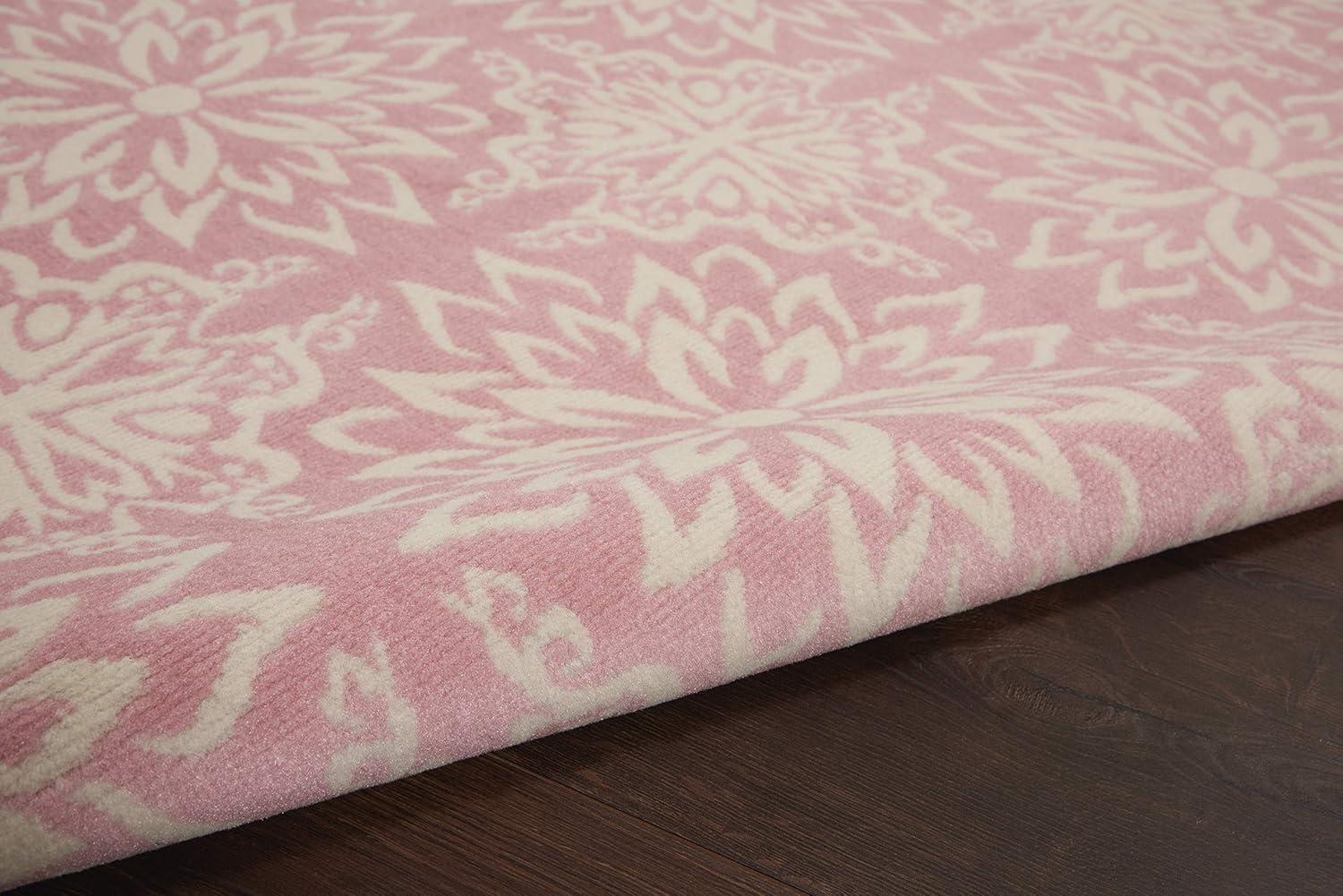 Nourison Jubilant Geometric Floral Ivory/Pink 5'3" x 7'3" Area Rug, (5' x 7')