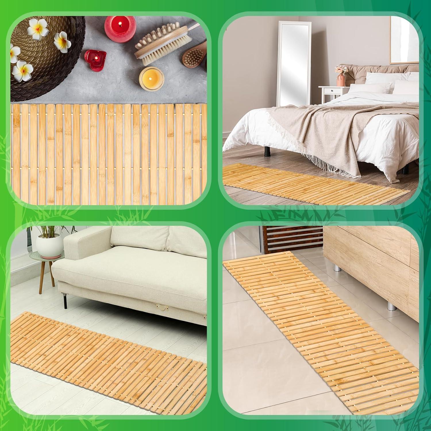 Bamboo Bath Mat Large Long Wood Bath Mat,16x48 Inch Non Slip Bamboo Shower Floor Mat Wooden Bathroom Mat for Bathtub,Spa,Door,Sauna or Outdoor (Natural Slat)