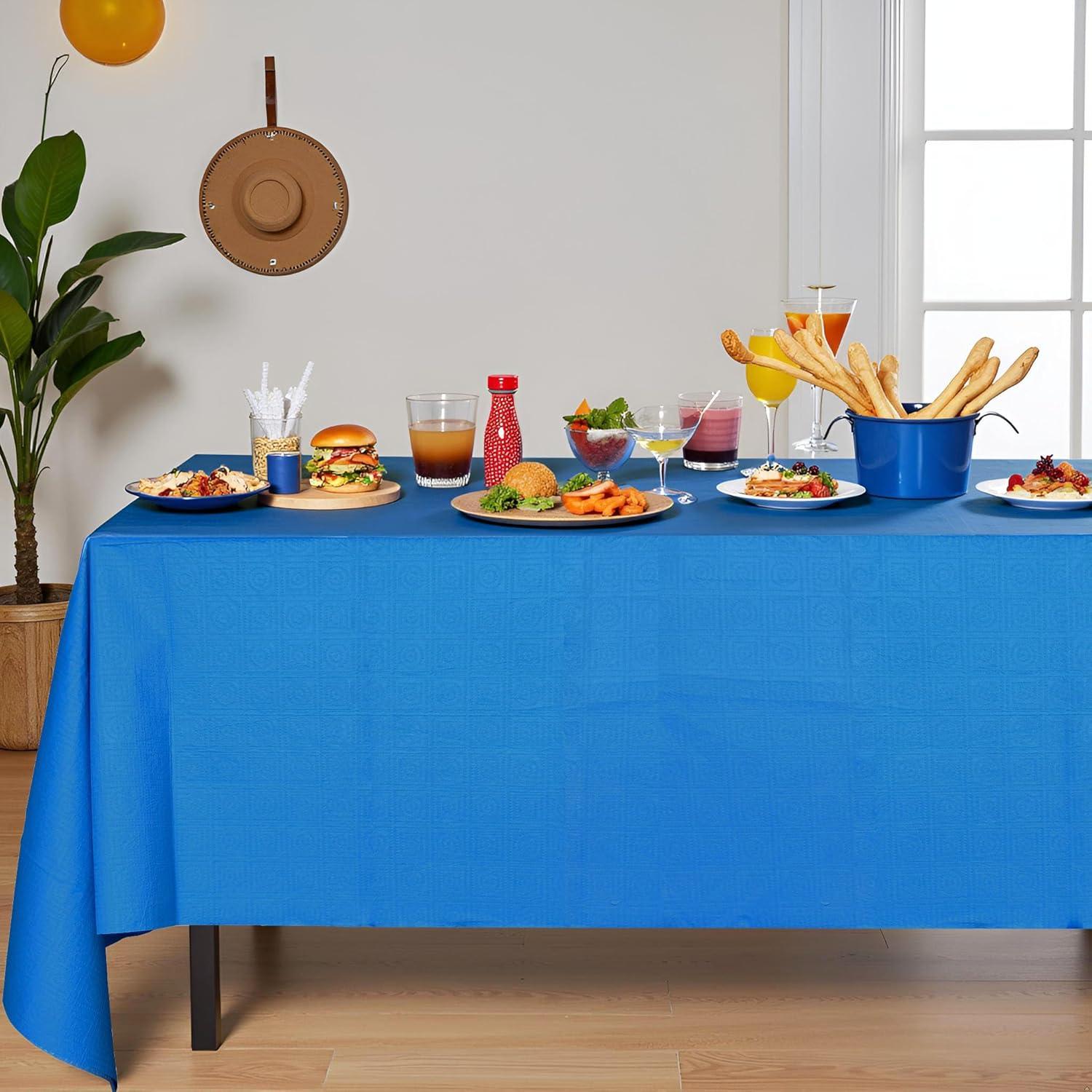 6 Pack Plastic Royal Blue Tablecloth for Parties, Rectangular Table Decorations, 54 x 108 Inches, Disposable Table Cover for Birthday, Graduation Party Supplies