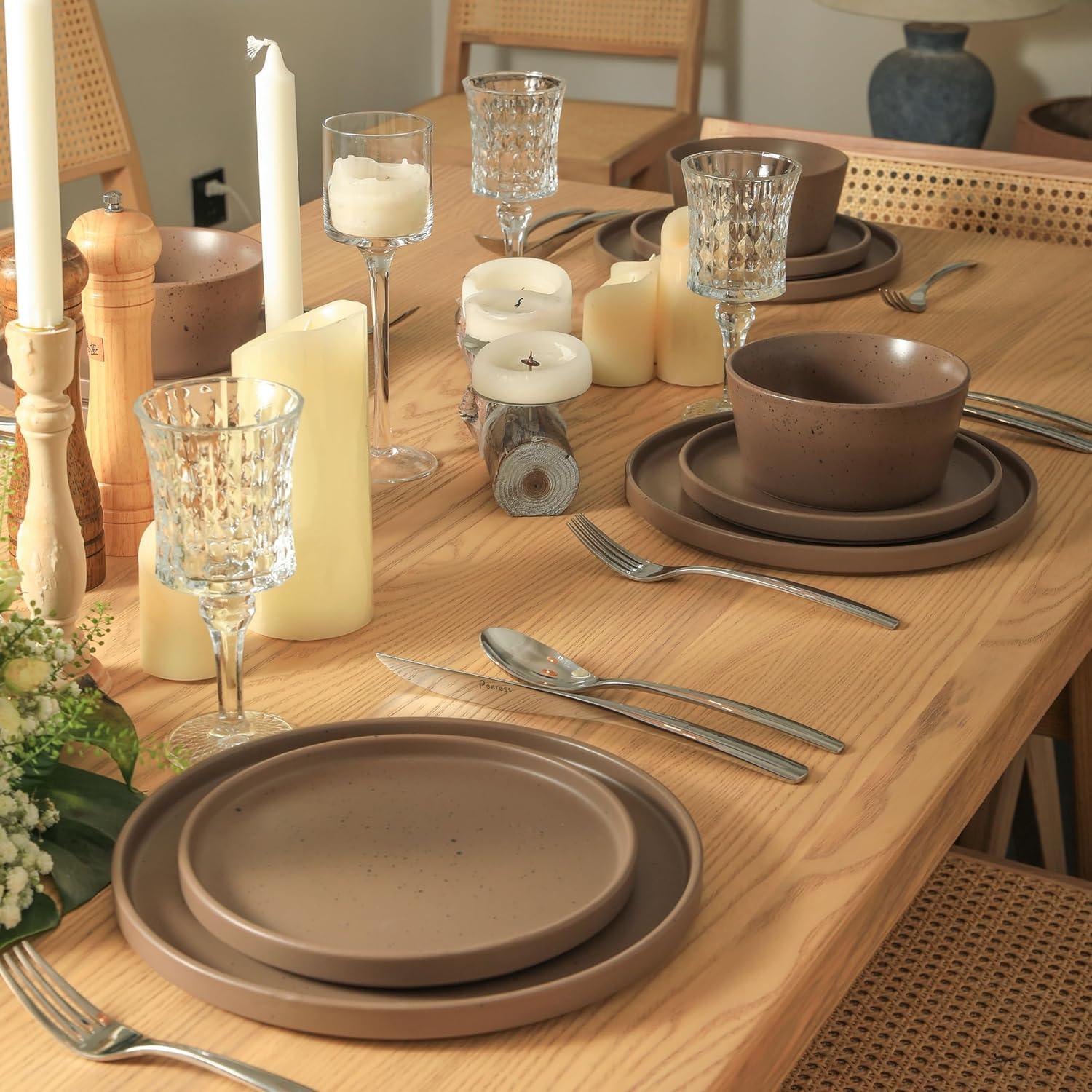 Matte Brown Porcelain Outdoor Dinnerware Set, Service for 4