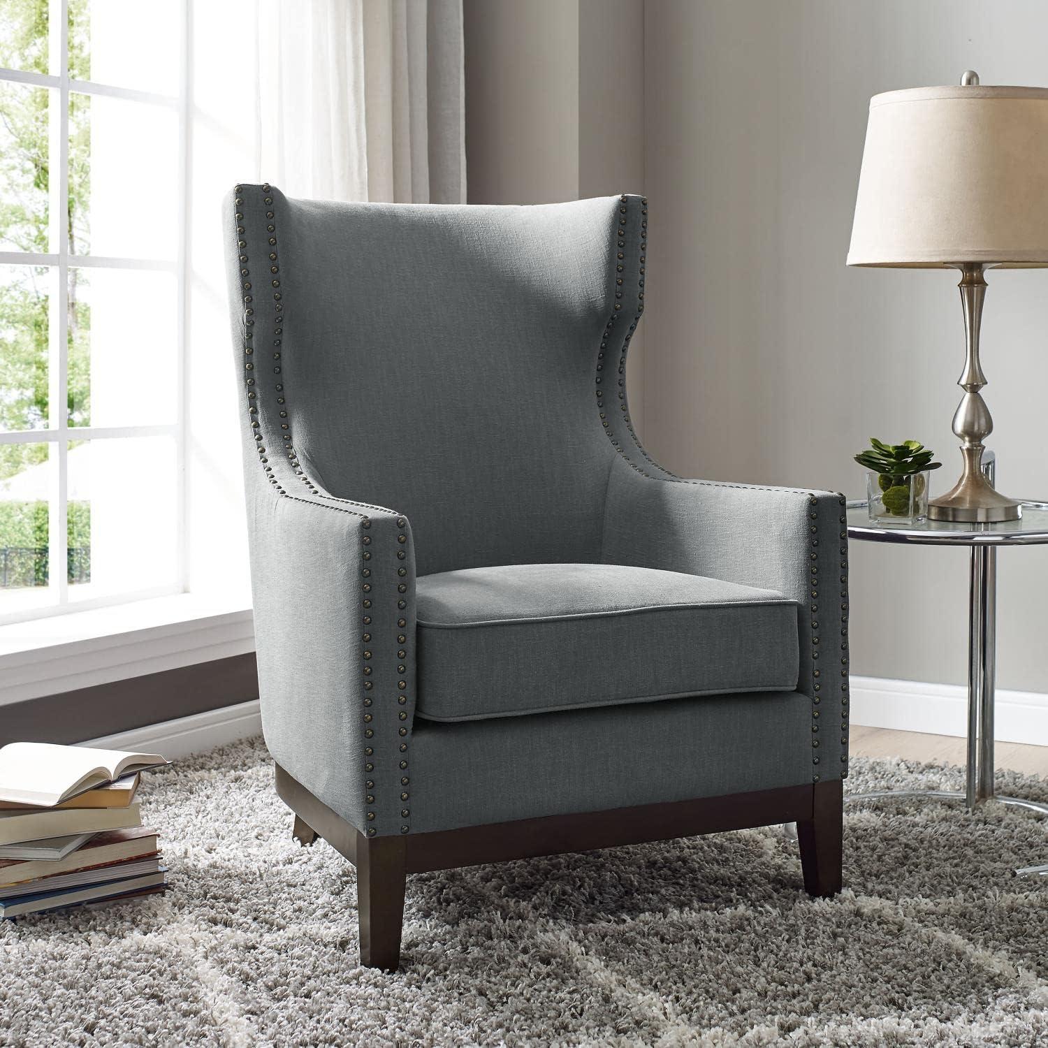 Steve Silver Roswell Gray Linen Accent Chair with Nailhead Trim