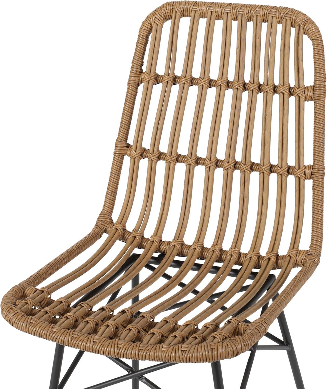 GDFStudio Outdoor Wicker Dining Chair (Set of 2), Light Brown and Black