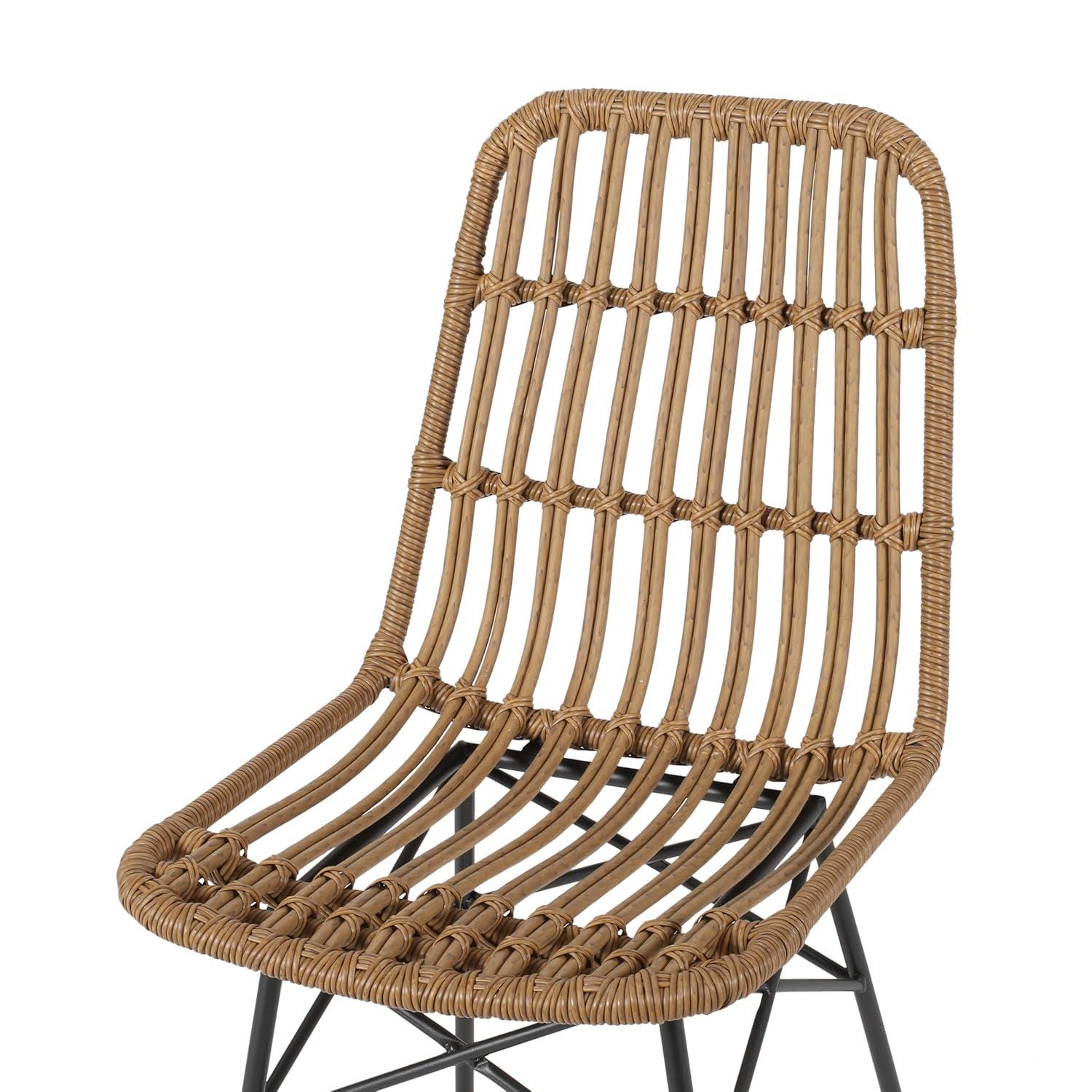 GDFStudio Outdoor Wicker Dining Chair (Set of 2), Light Brown and Black