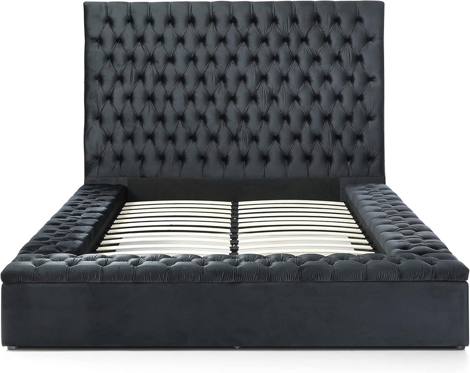 Better Home Products Cosmopolitan Cama Tamaño Queen con Plataforma Tapizada en Terciopelo en Negro