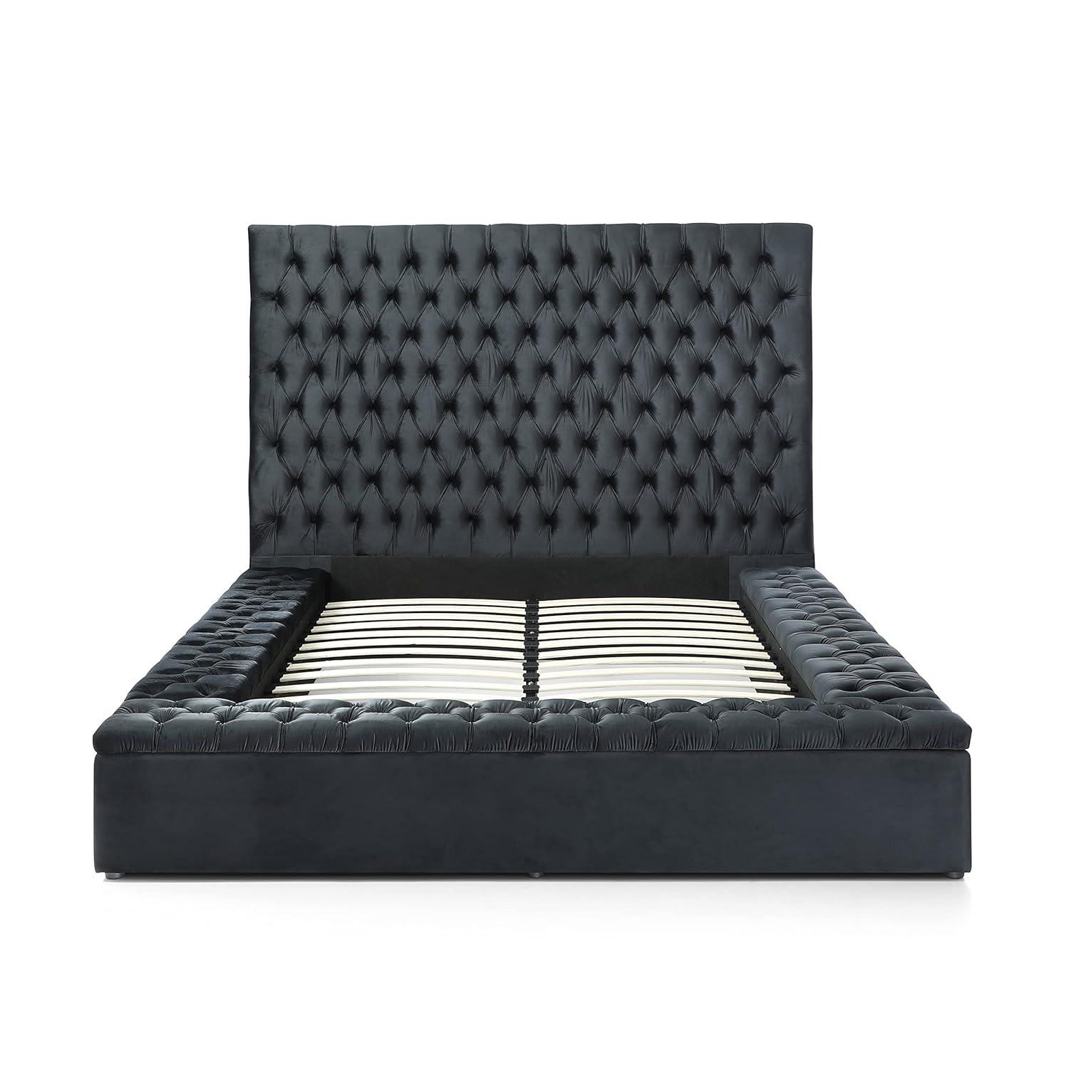 Better Home Products Cosmopolitan Cama Tamaño Queen con Plataforma Tapizada en Terciopelo en Negro